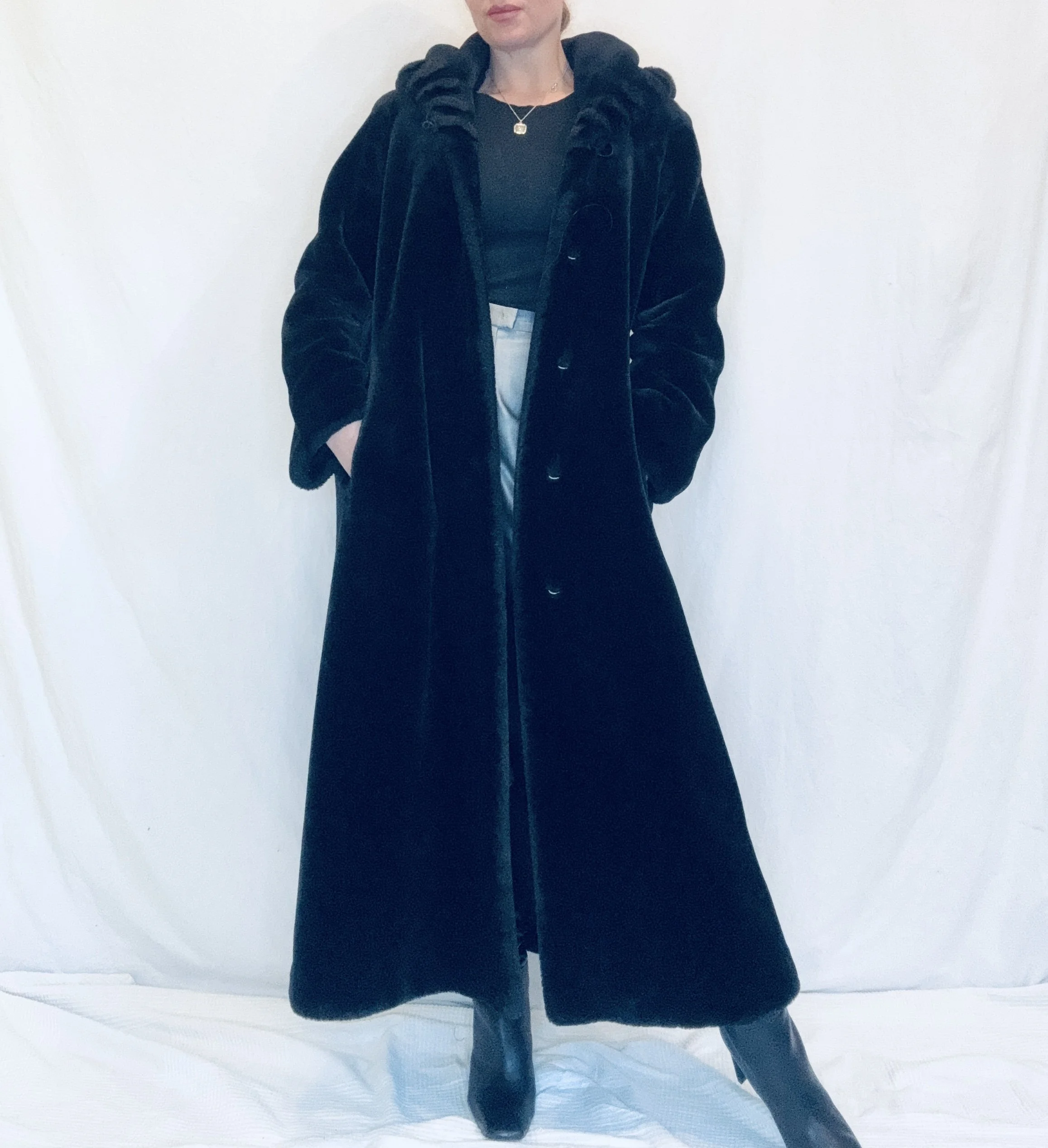 1990s Hooded Fur Overcoat