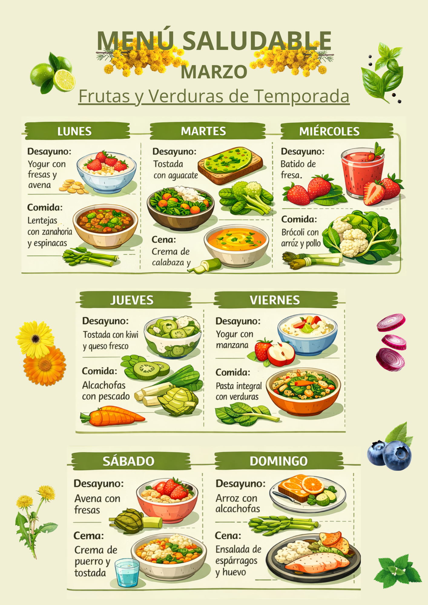 Menú feutas y verduras temporada marzo