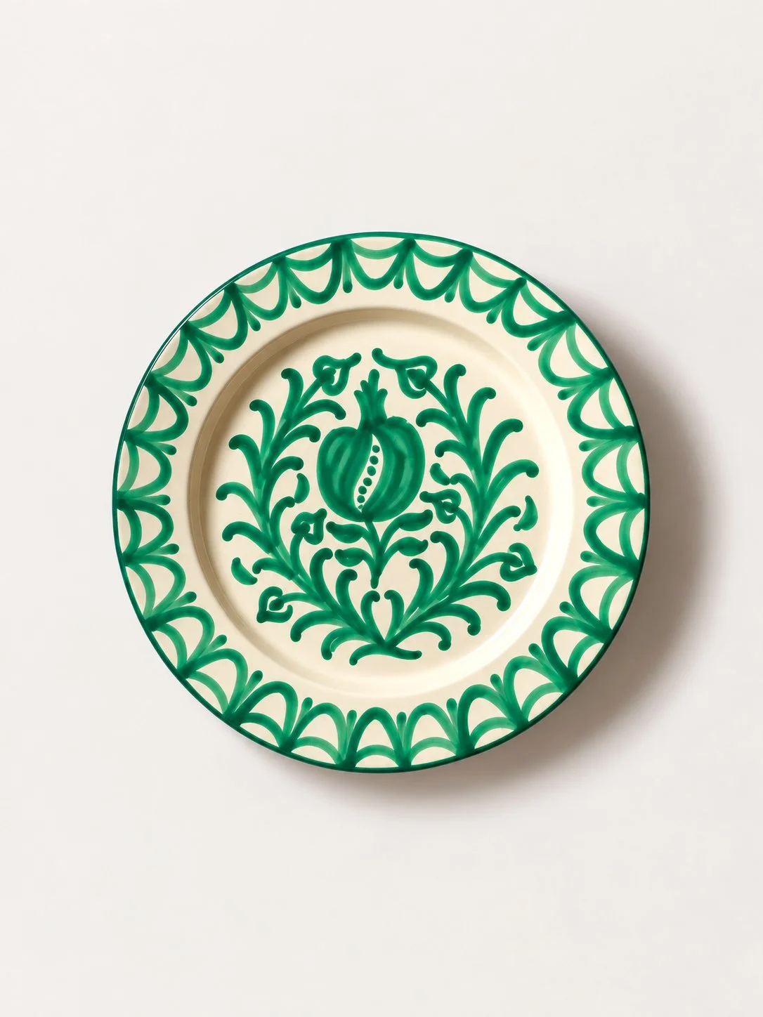 Plato Llano - Repintado Verde - Cerámica de Granada - 23cm