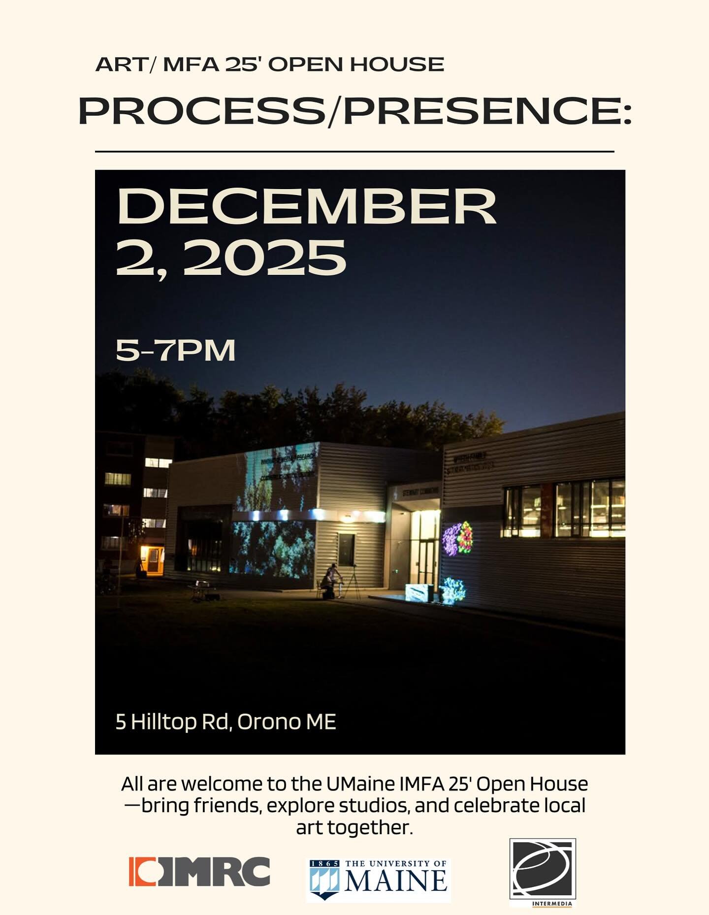 Please join us at the Art/MFA open house Dec 2nd! 

Come see what the #artstudents are doing at the @university.of.maine 💙

The even will be 5-7PM at @imrcmaine 

#supportlocalartist #artcommunity #maineart