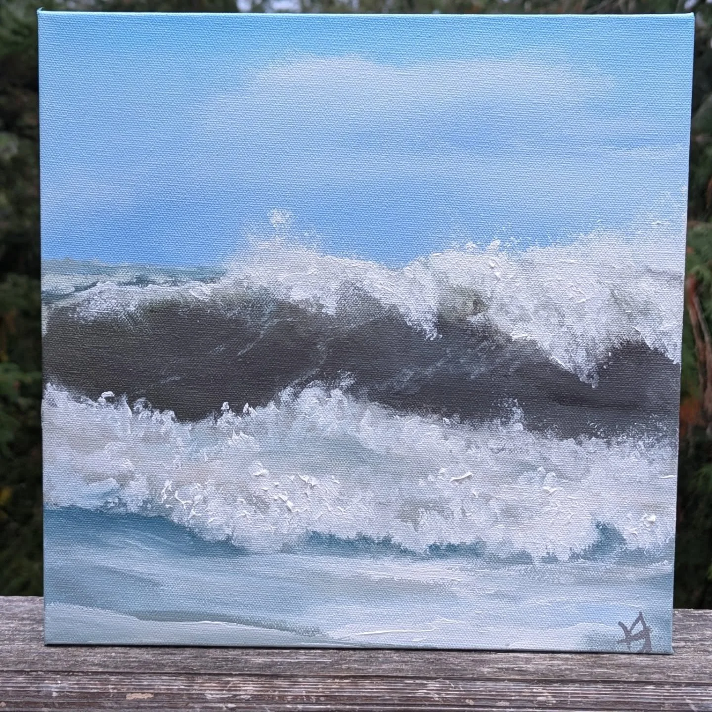 Some detail shots: 
&quot;Reaching. Island View 12:40 PM, Bombogenesis&quot; 
12*12&quot;, acr on deep canvas.
Just about exactly one year ago I stood on the decommissioned *Boatlaunch at Island View beach &amp; marvelled at the &quot;Bomb Cyclone &q