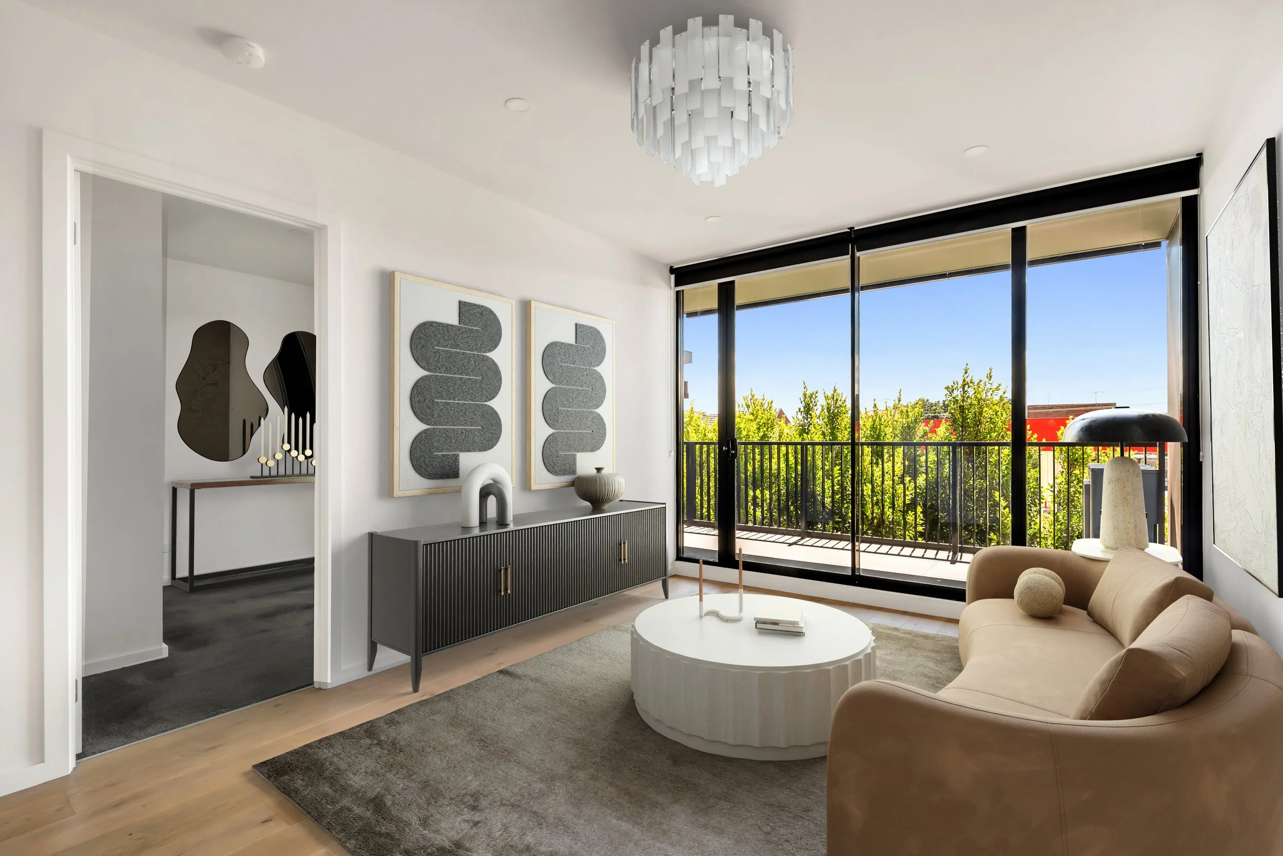 Charlotte virtual staging modern living room professionally staged OnStyleLiving NC