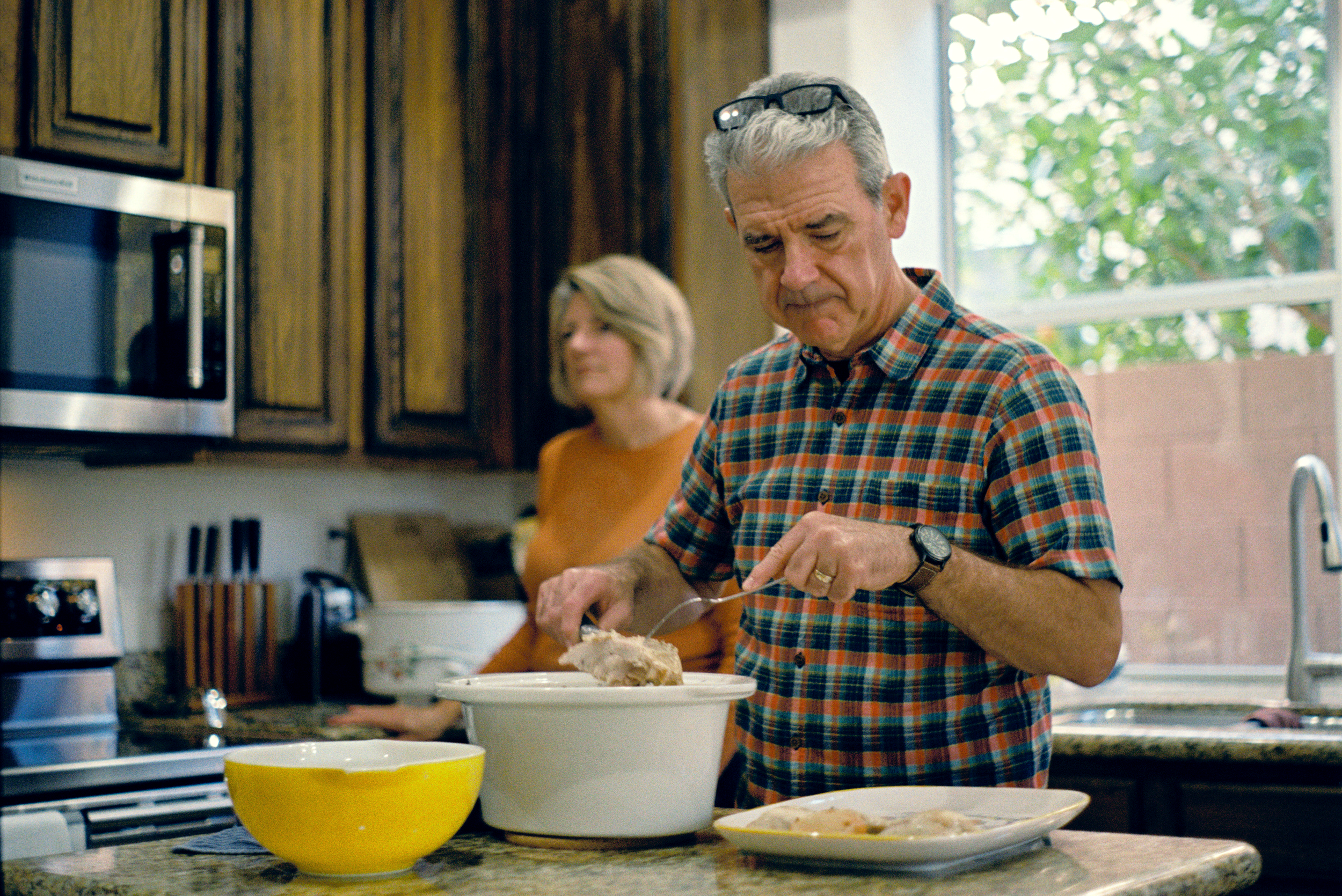 A man prepares dinner