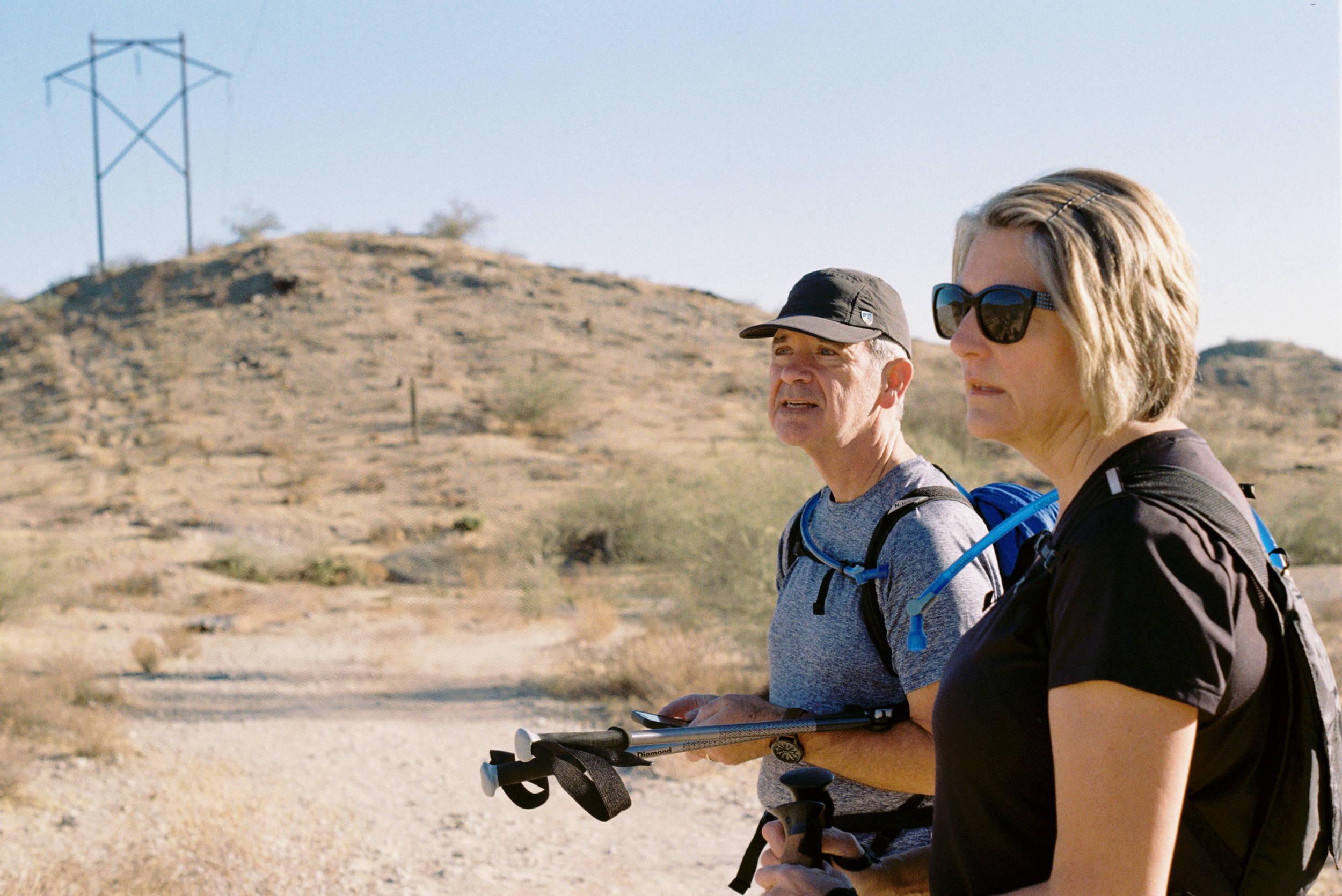 A man and a woman hiking