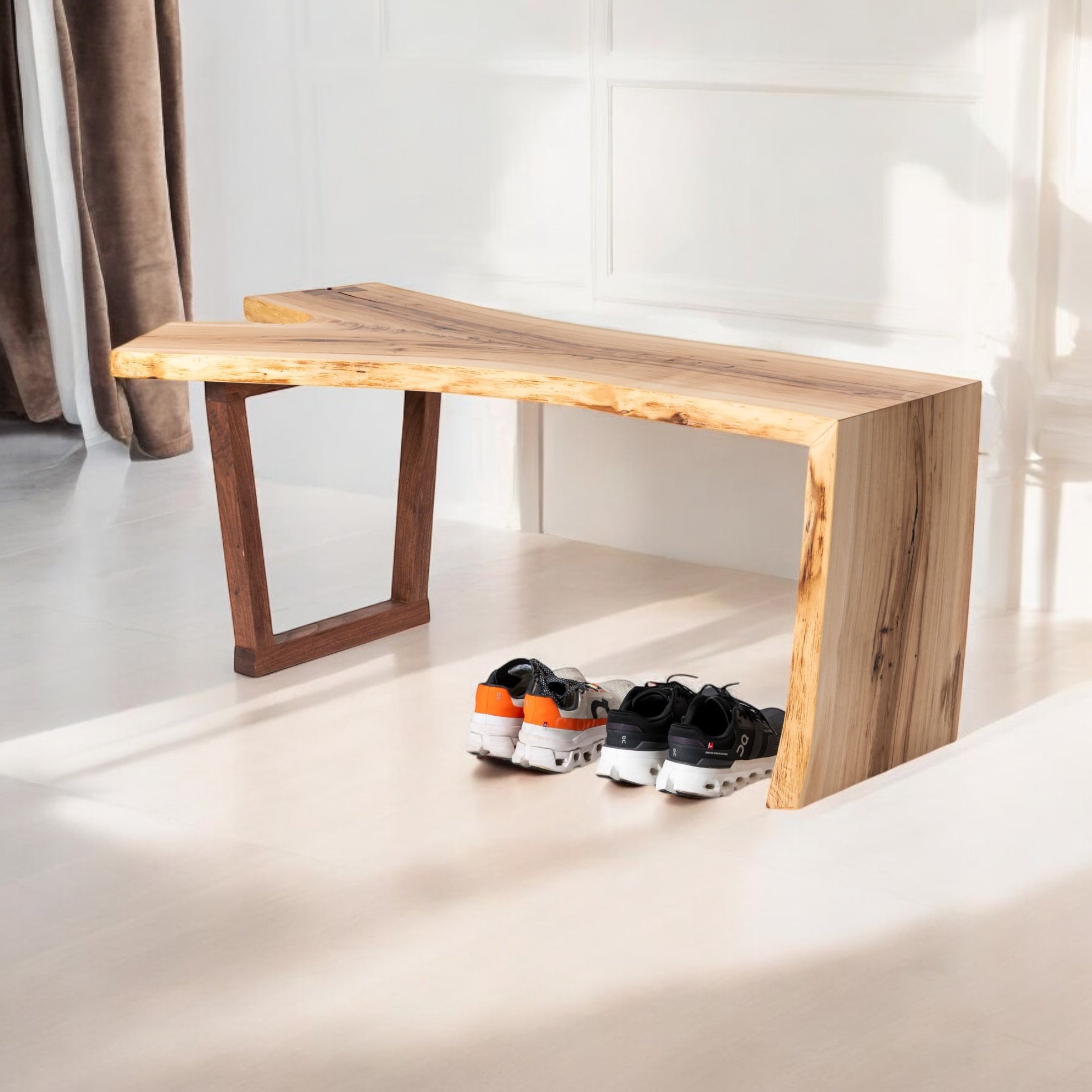 Hickory Bench with Walnut Leg