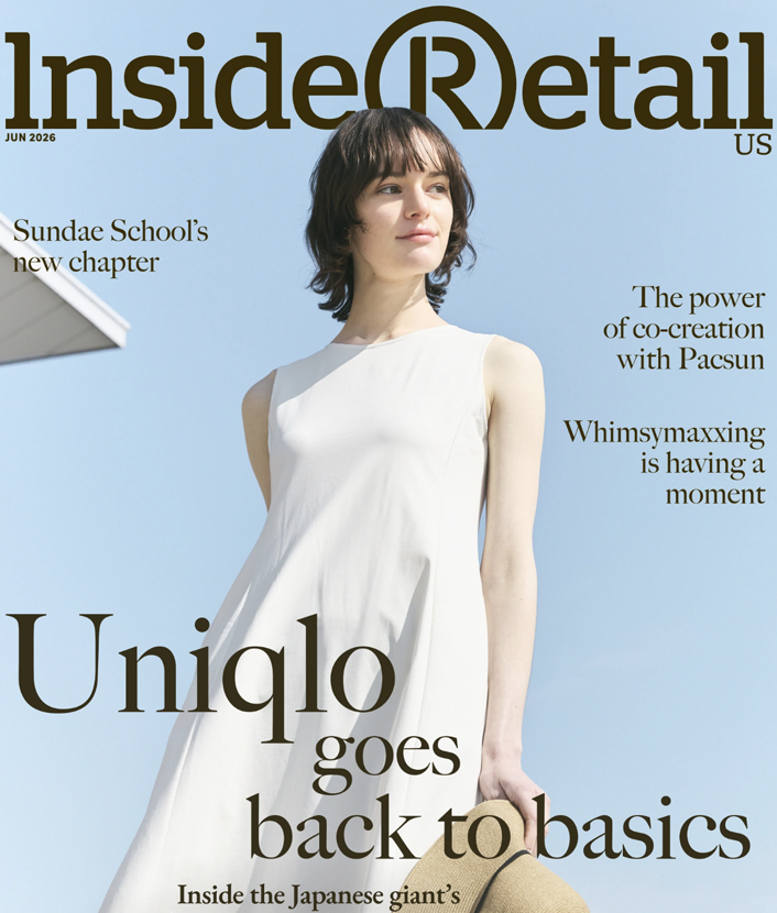 Cover of Inside Retail magazine, June 2026 edition, featuring a woman in a white dress holding a straw hat, standing outdoors against a clear blue sky.