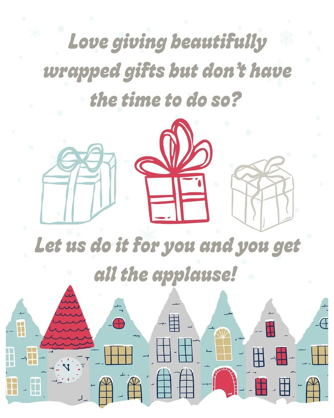 Love beautifully wrapped gifts but have two left thumbs or not enough time. We have you covered! 

#giftwrapping #smallbusiness #holidayprep