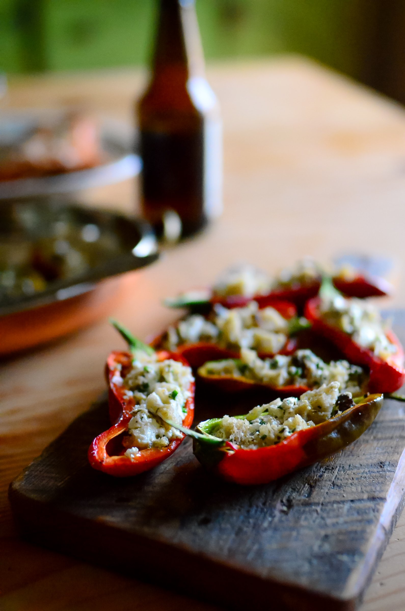 Roasted Sweet Peppers with Cheese, Bread, & Herbs