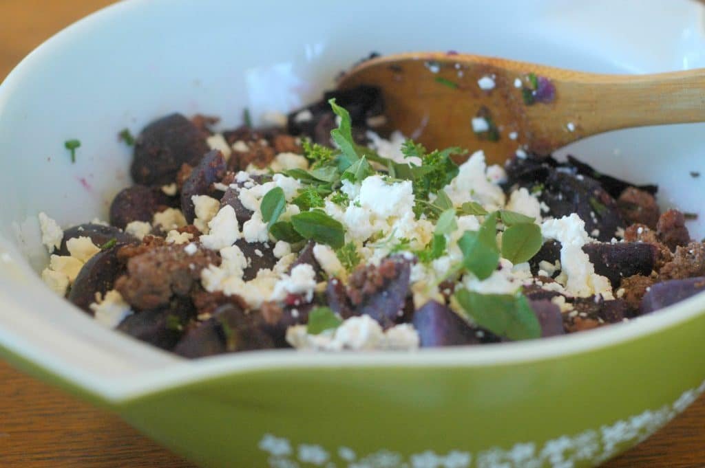 Skillet Meat and Potatoes with Goat Cheese