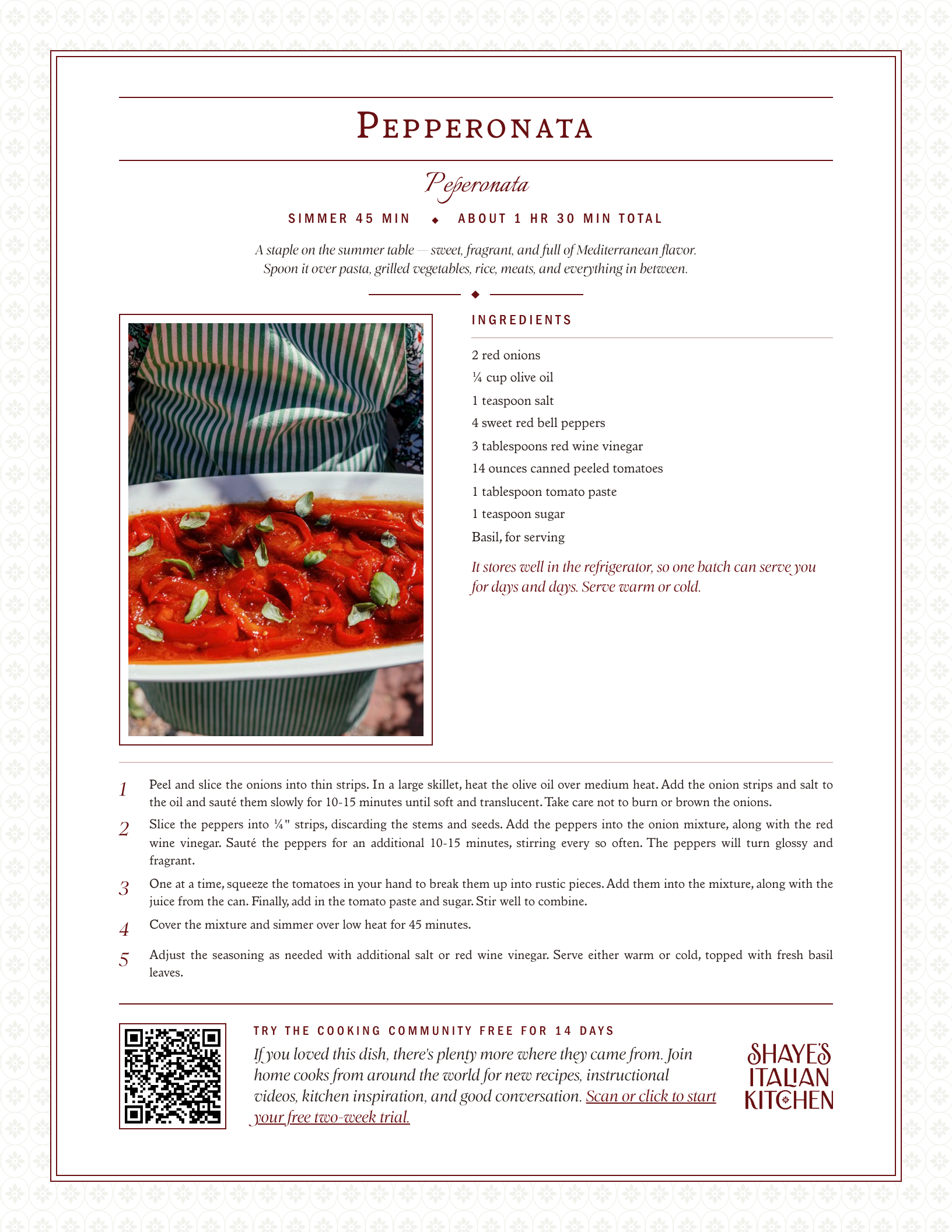 Printable Pepperonata recipe card from Shaye's Italian Kitchen
