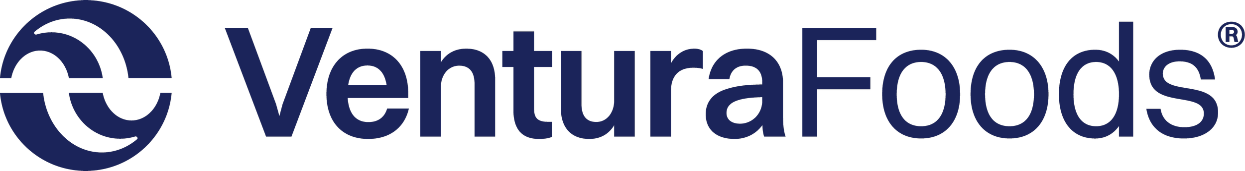 Ventura Foods logo with blue text and symbol
