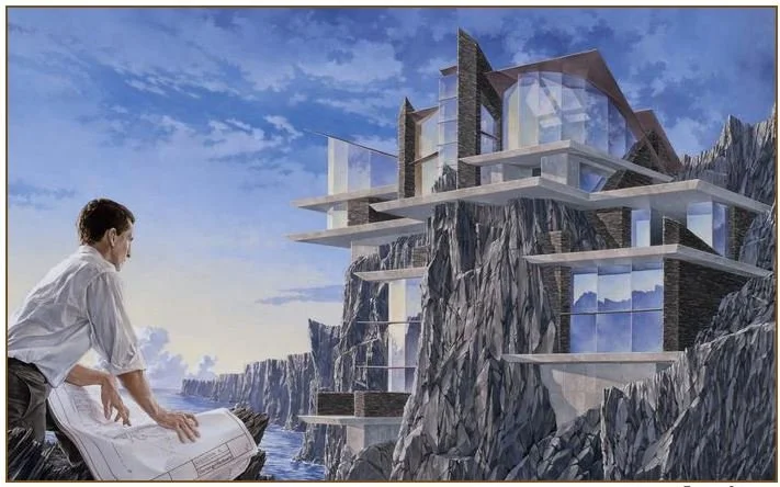 Inspired by the Fountainhead by Ayn Rand, an architect admires his new building