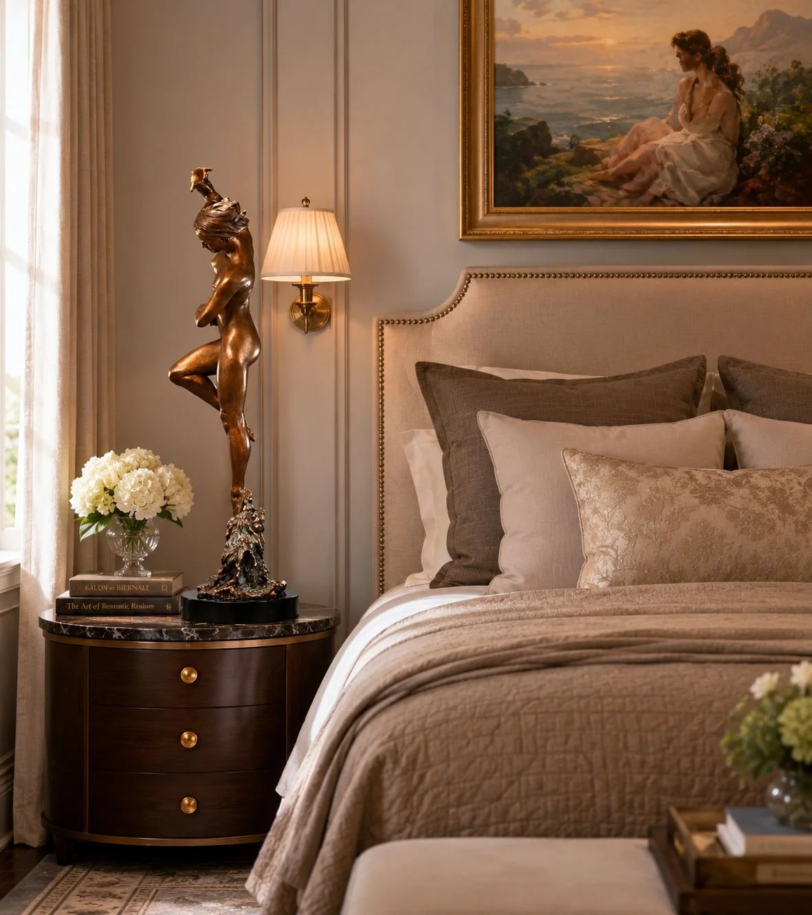 Water Dance sculpture by Victor Issa on a nightstand