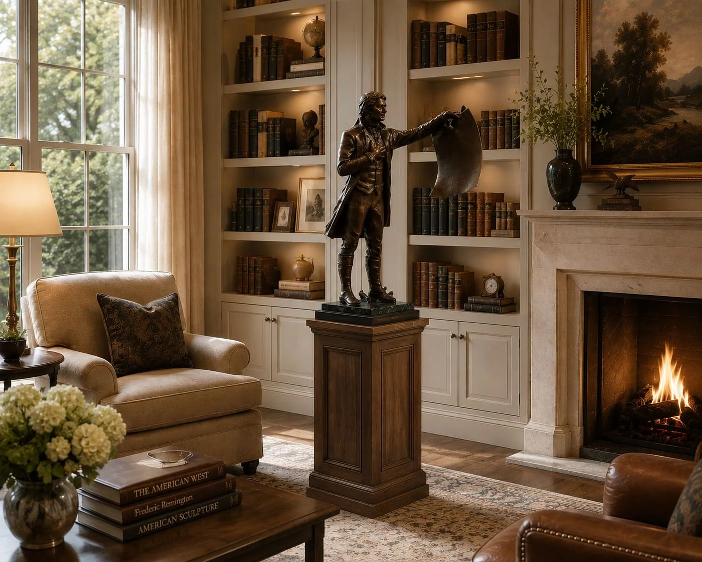 Sculpture of Thomas Jefferson in a living room