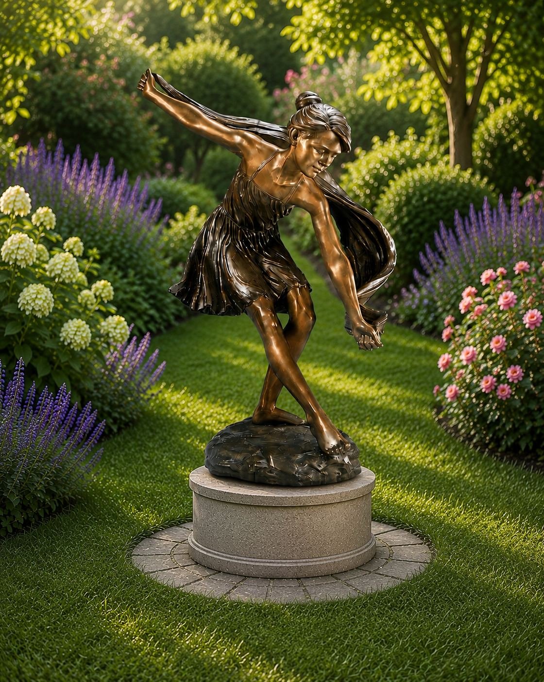 garden sculpture bronze young girl curtseying