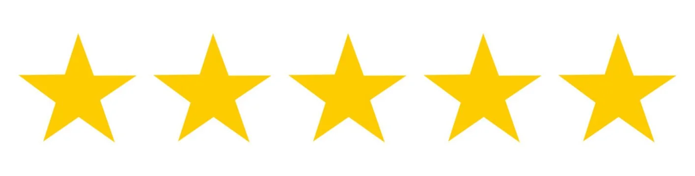 Five yellow stars in a row, typically representing a five-star rating.