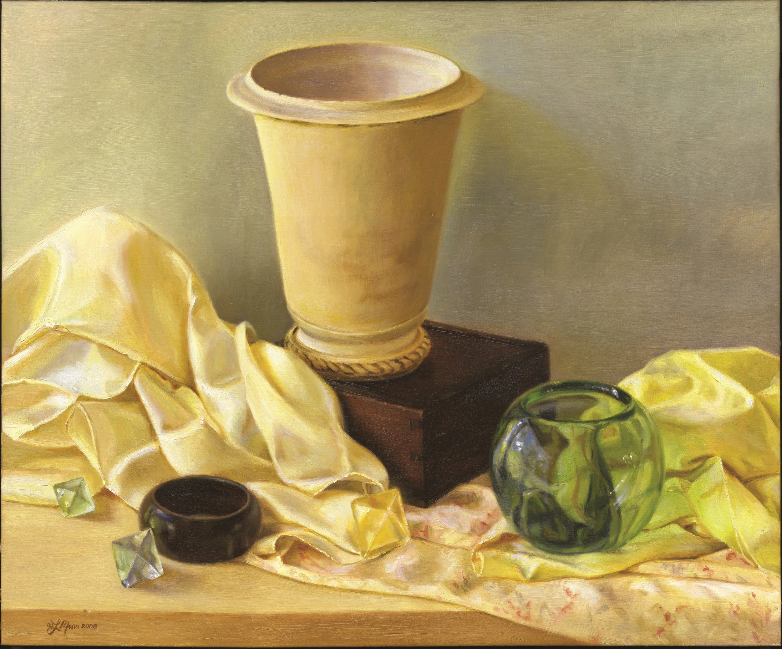 Vase, Cloth, and Glass Bowl