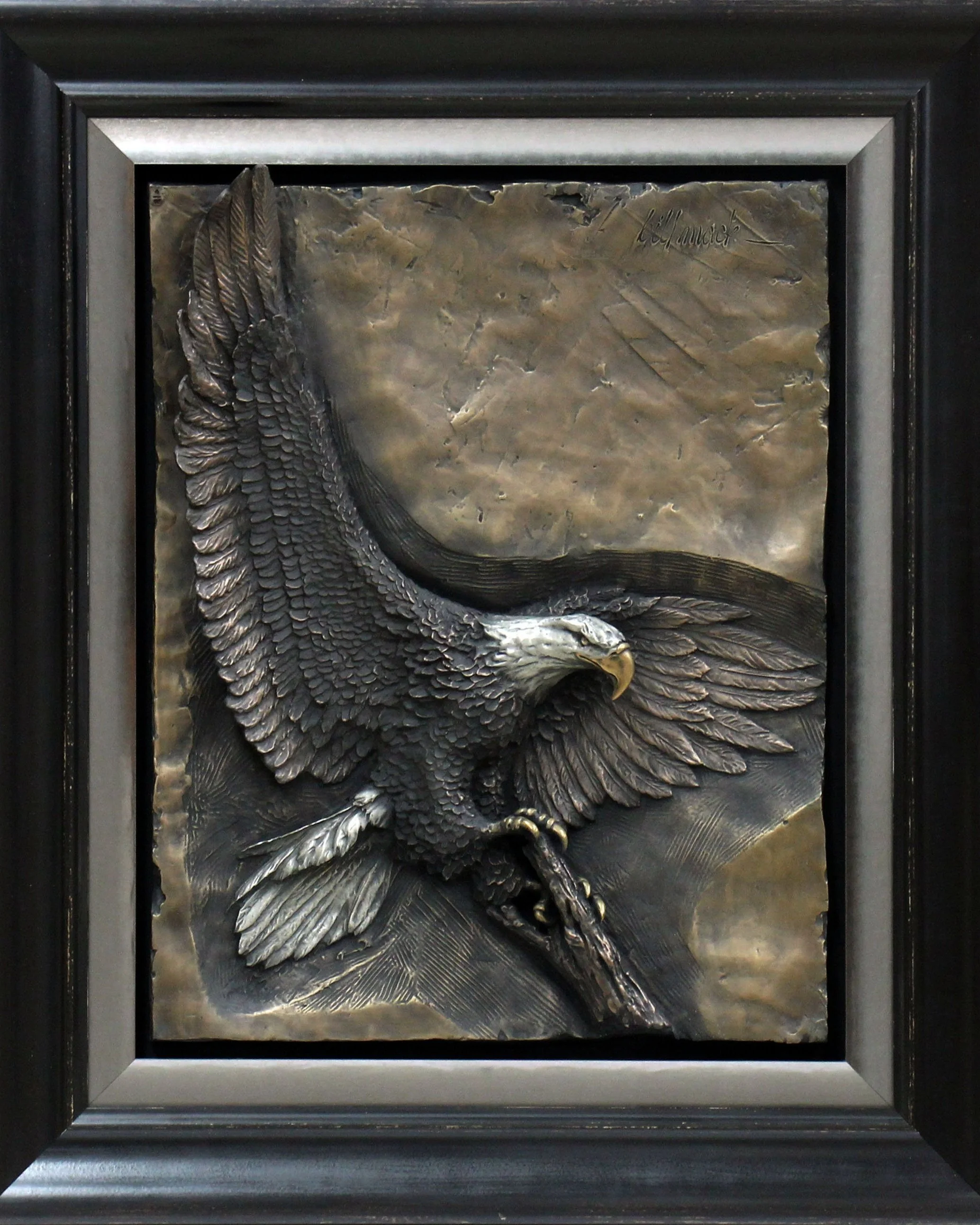 Mixed metals relief sculpture of an eagle