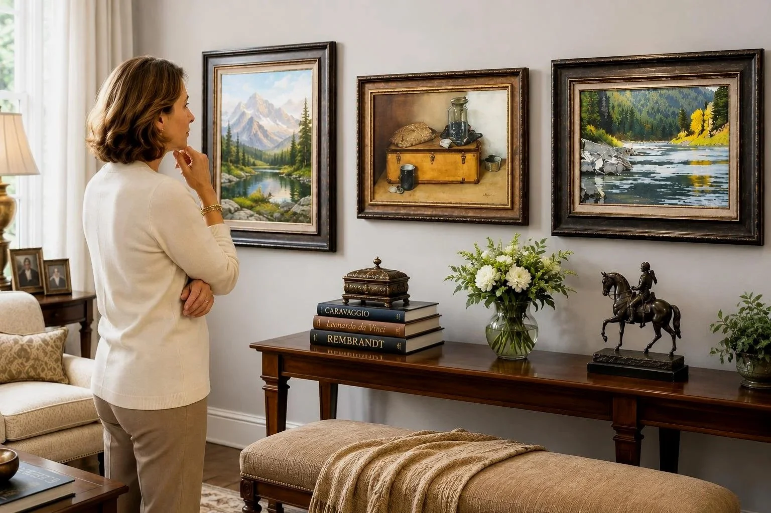 Art collector admirng art