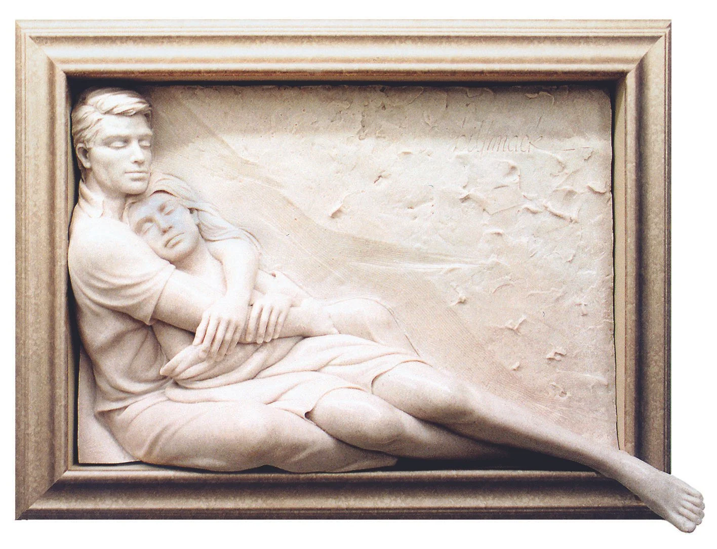 Natural sand wonderful relief sculpture of a loving couple