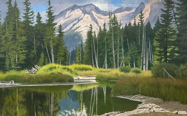 Jackson WY mountain lake painting by Dave McNally at Quent Cordair Fine Art