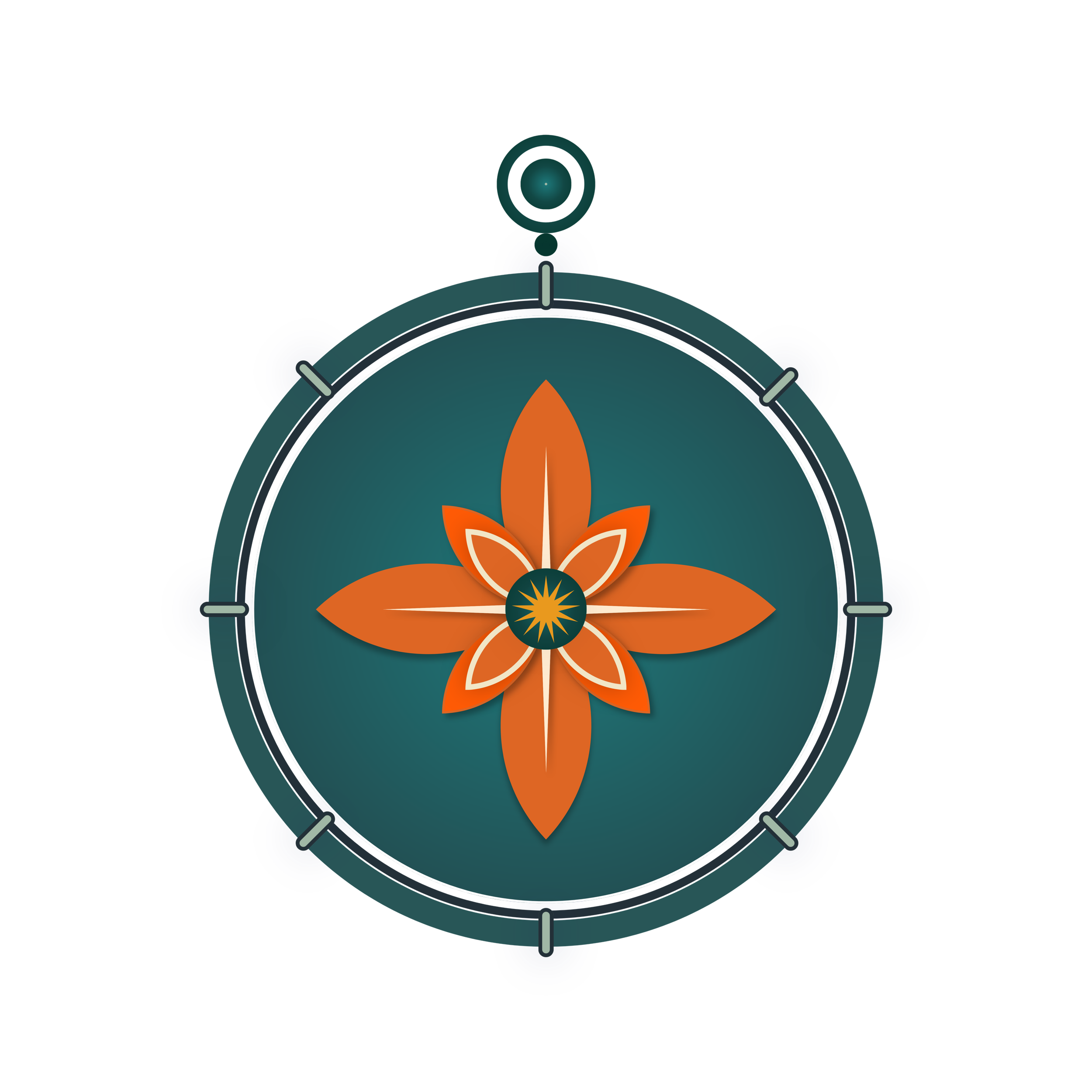 graphic of a teal and orange compass reflective of the Destino logo