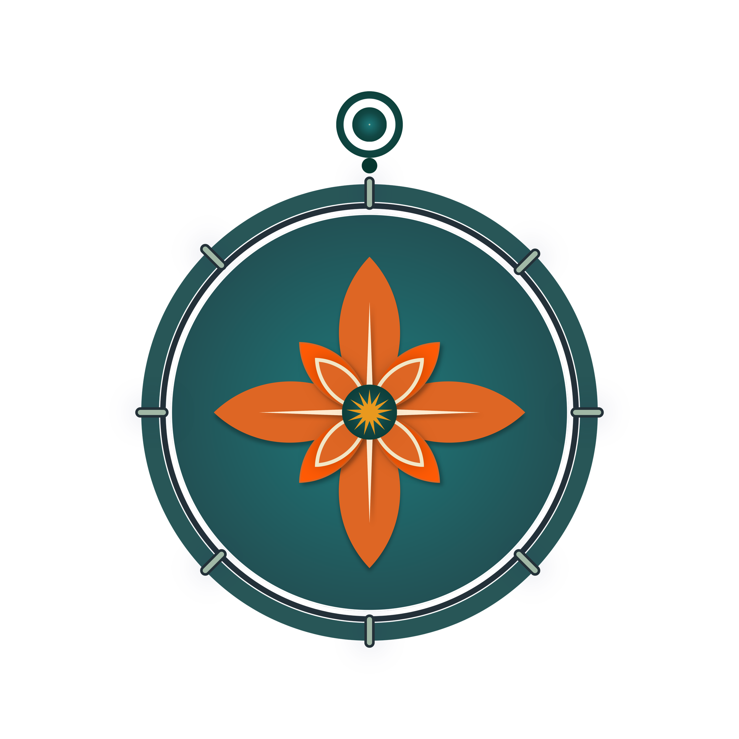 graphic of a teal and orange compass reflective of the Destino logo