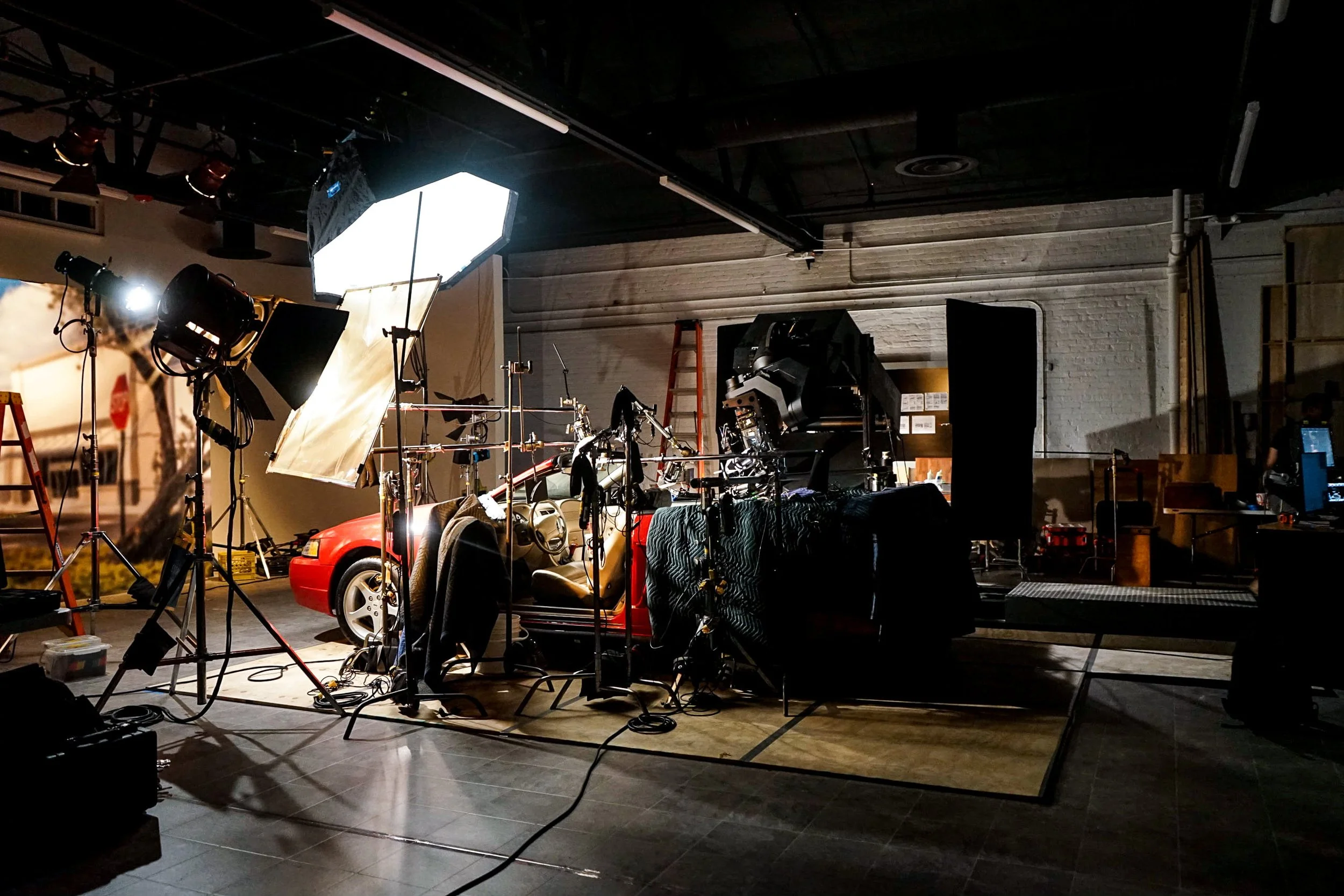 BTS of car set inside of Pilsen studios