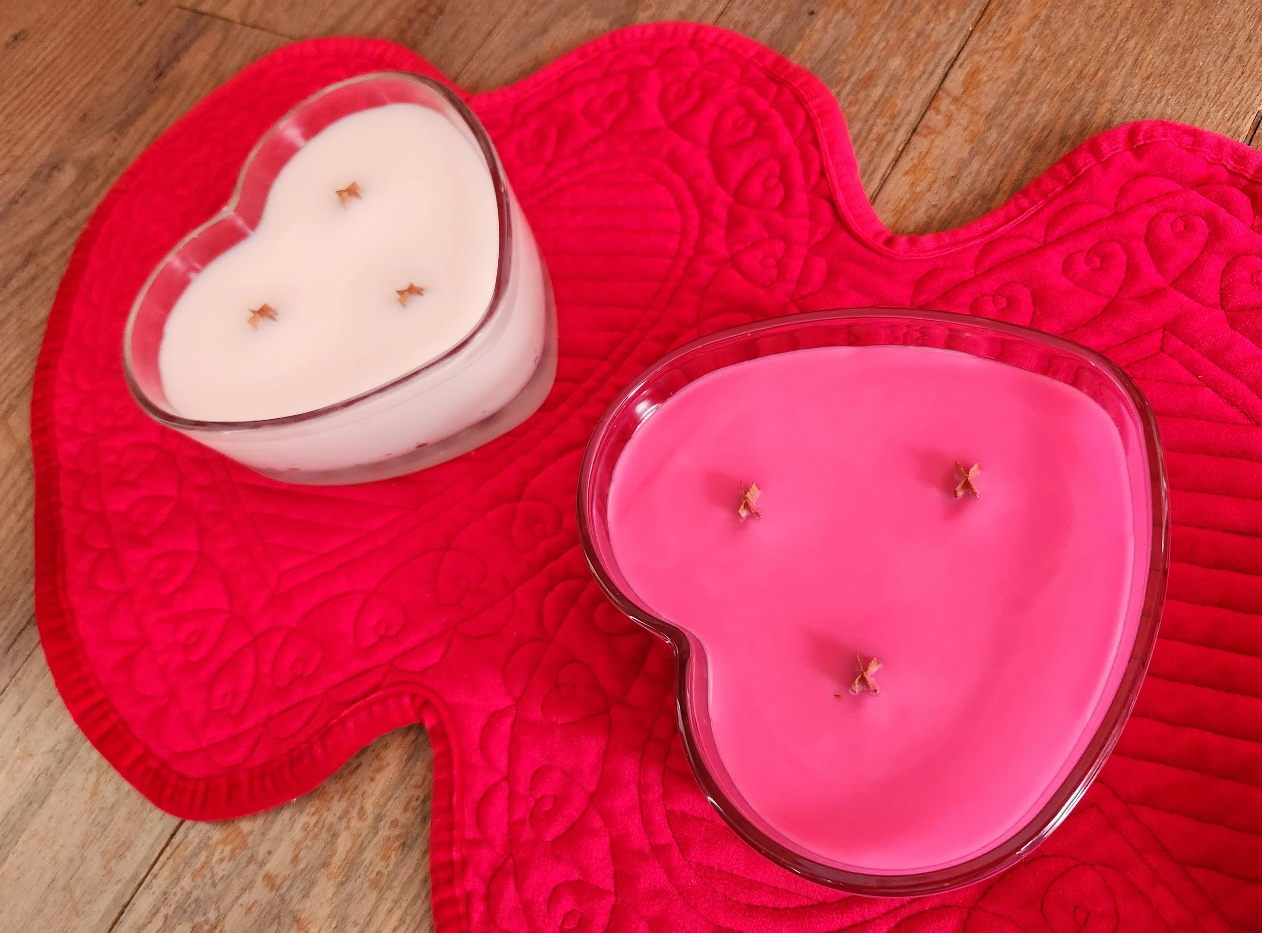 Heart Shaped Multi Wick Candle in pink and white