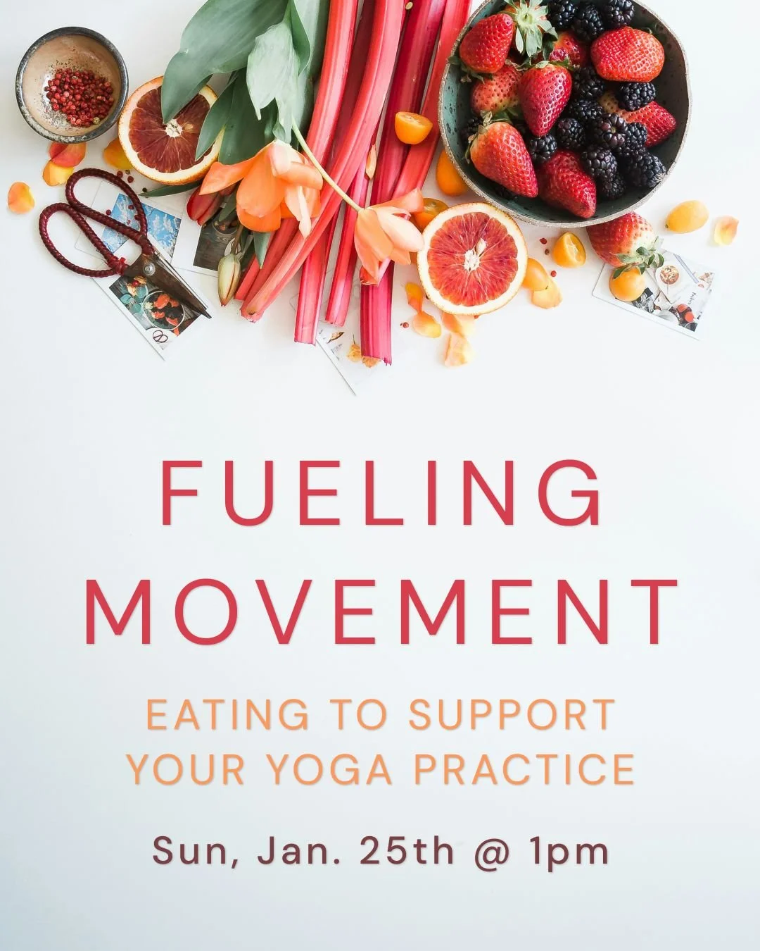 📅 Join Cassie on Sunday, January 25th @ 1-1:30pm for Fueling Movement: Eating to Support Your Yoga Practice!

🧘 This 90 minute class blends movement and education to help you better understand how food supports your body. We&rsquo;ll begin with a 3