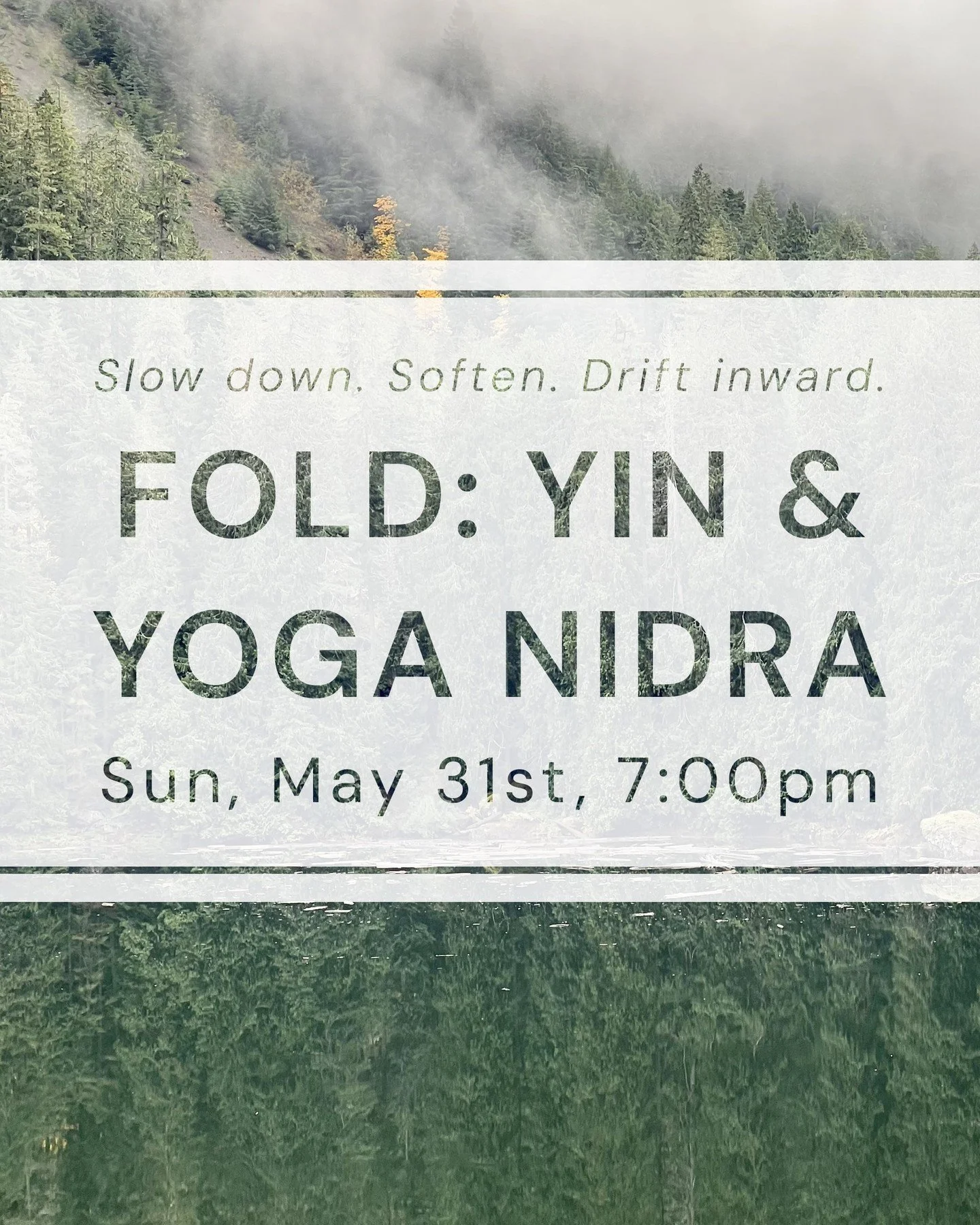 💫 Unwind, restore, and reconnect with yourself in Fold: Yin &amp; Yoga Nidra with Bekah.

This special yin-style yoga class blends gentle yin postures with the guided rest of Yoga Nidra.

📅 Sunday, May 31st
⏰ 7:00&ndash;8:15 PM
💛 Open to all level