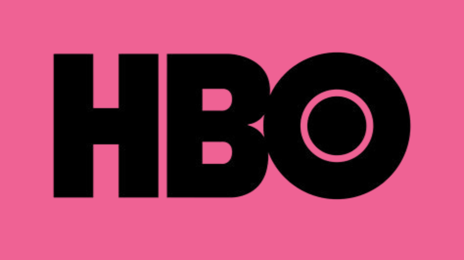 HBO logo in black on a pink background.