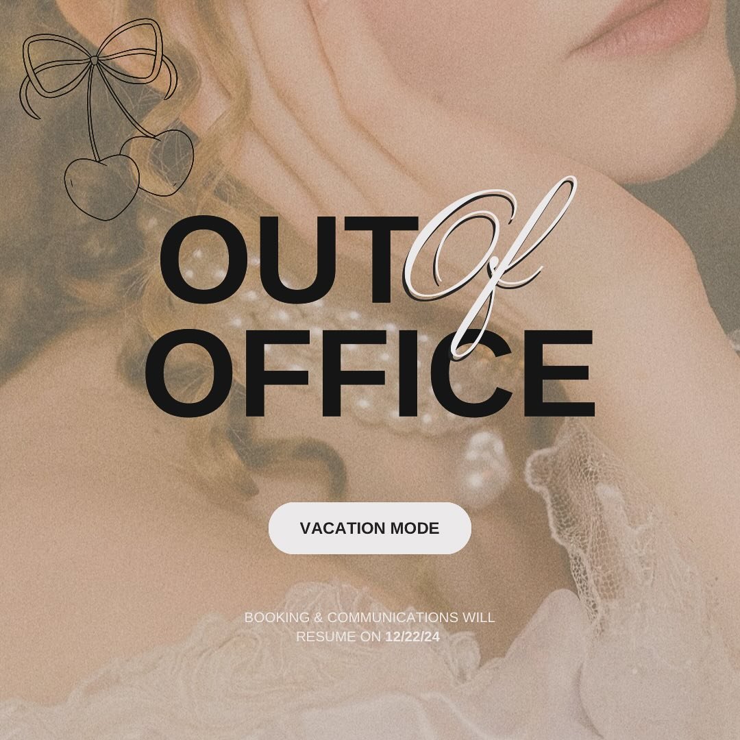 Hey besties! Just a heads up ➡️

I&rsquo;m out of the studio starting this evening and won&rsquo;t be back until 12/22/24. 

My booking site will also be closed while I&rsquo;m away and will reopen when I am back!

Thank you sweeties for all being so