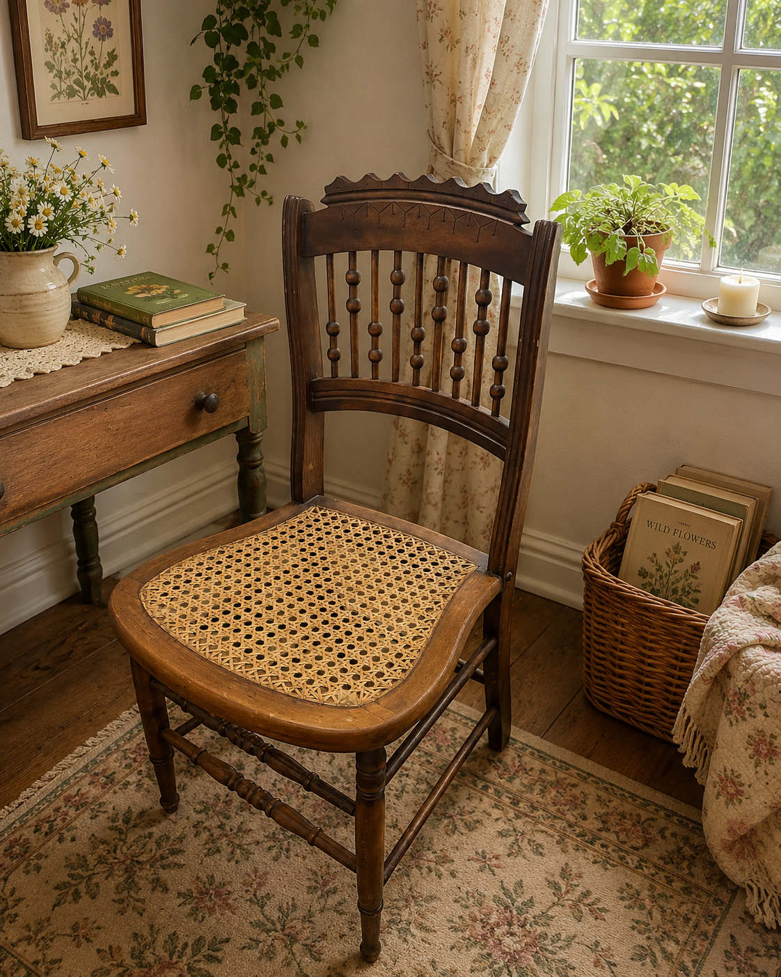 Victorian-style antique pressed-back side chair