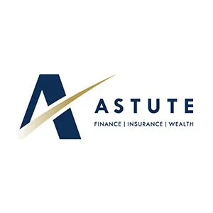 Logo for Astute, a financial, insurance, and wealth management company, featuring a stylized letter 'A' with a gold swoosh.