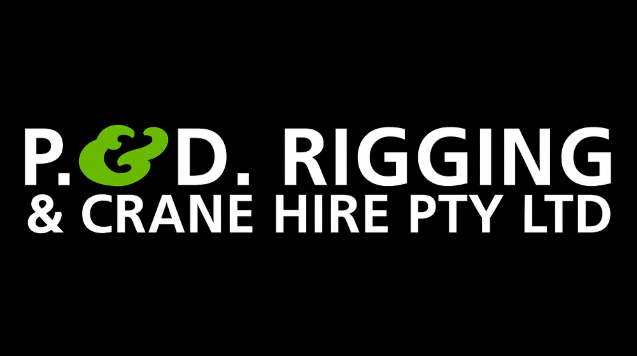 Company logo for P. G. D. Rigging & Crane Hire Pty Ltd with black background, white text, and a green stylized question mark logo.