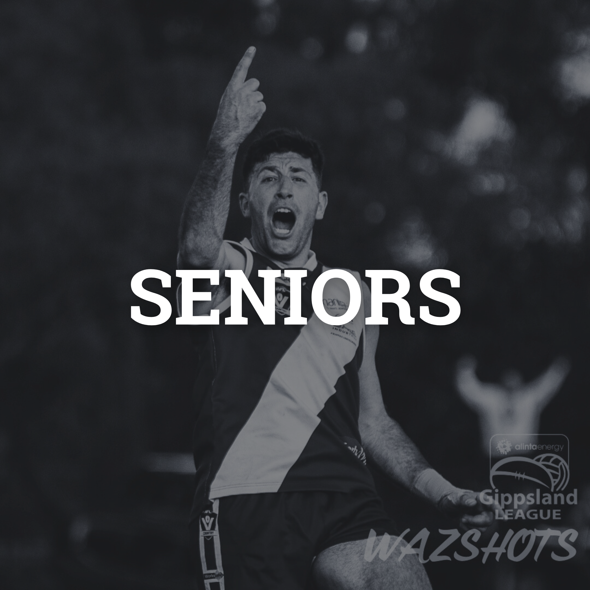 A passionate athlete celebrating on a sports field, with the word 'SENIORS' overlaid in large text.