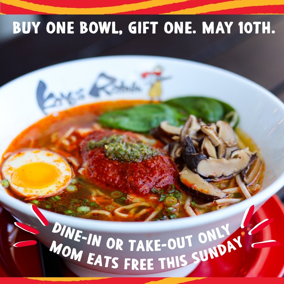 The best things in life are warm &amp; noodle-y 🍜 Bring Mom in tomorrow (5/10) &mdash; buy one ramen, gift one to her! Dine in or take out, in-store only!