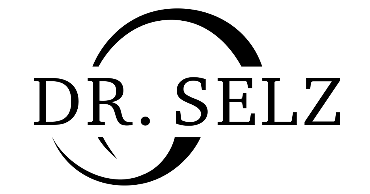 Schwarz-weißes Logo mit dem Text 'DR. SELZ' in der Mitte, umgeben von zwei halbkreisförmigen Linien.
