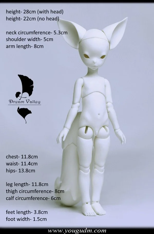 28cm fox boy body B6-03
 with magnetic tail
 $190 (£162) - white, normal, normal pink
 $245 (£209) - gray, light tan