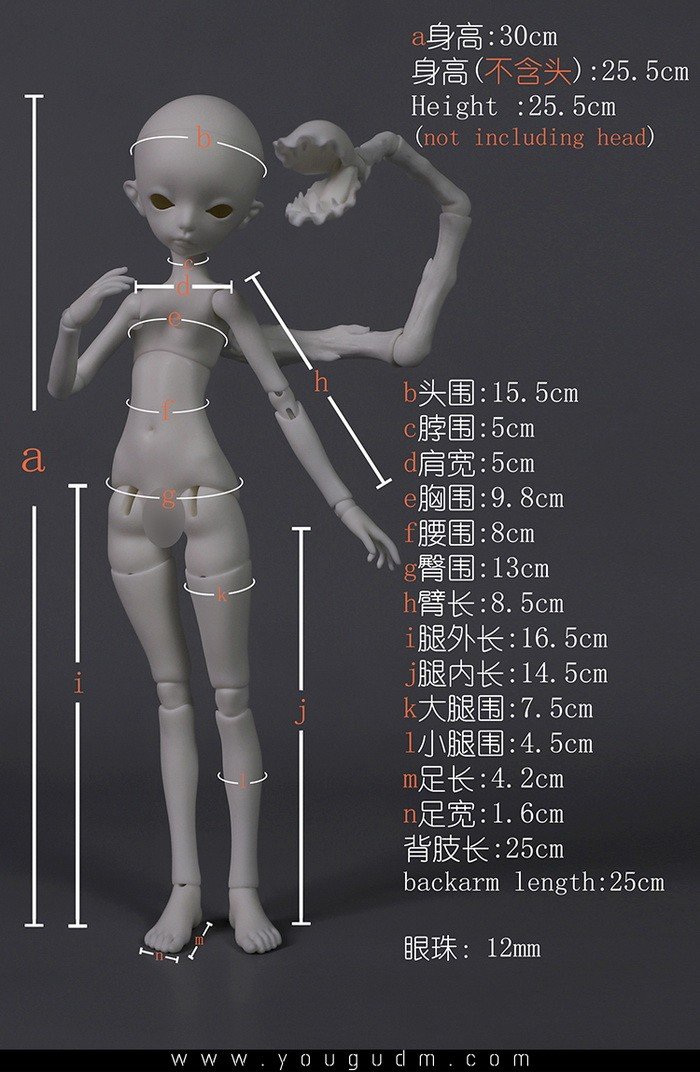 30cm mutant girl body B6-11
 with magnetic arm
 $235 (£200) - white, normal, normal pink
 $290 (£247) - gray, light tan