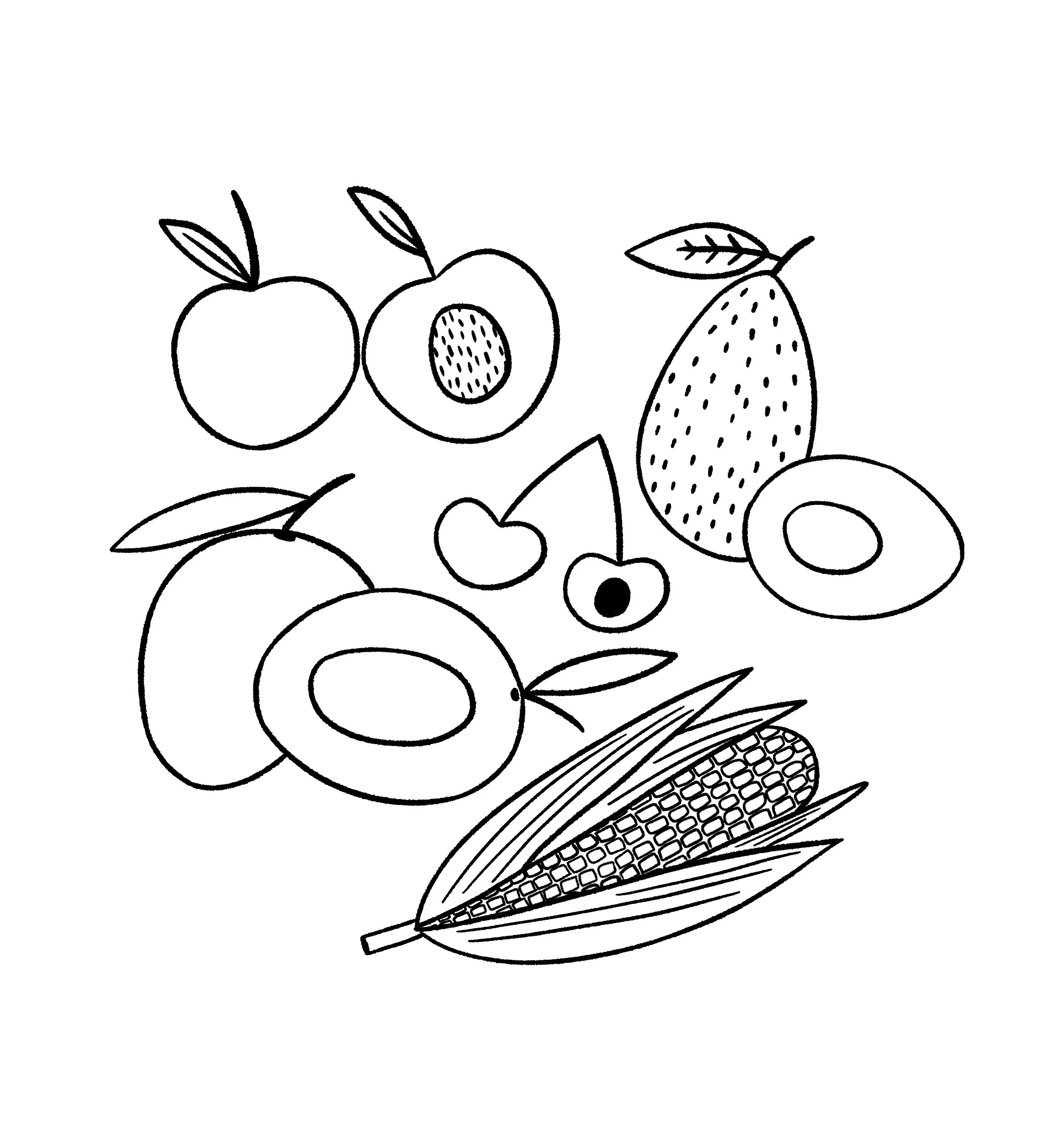 Fruit and vegetables with stones