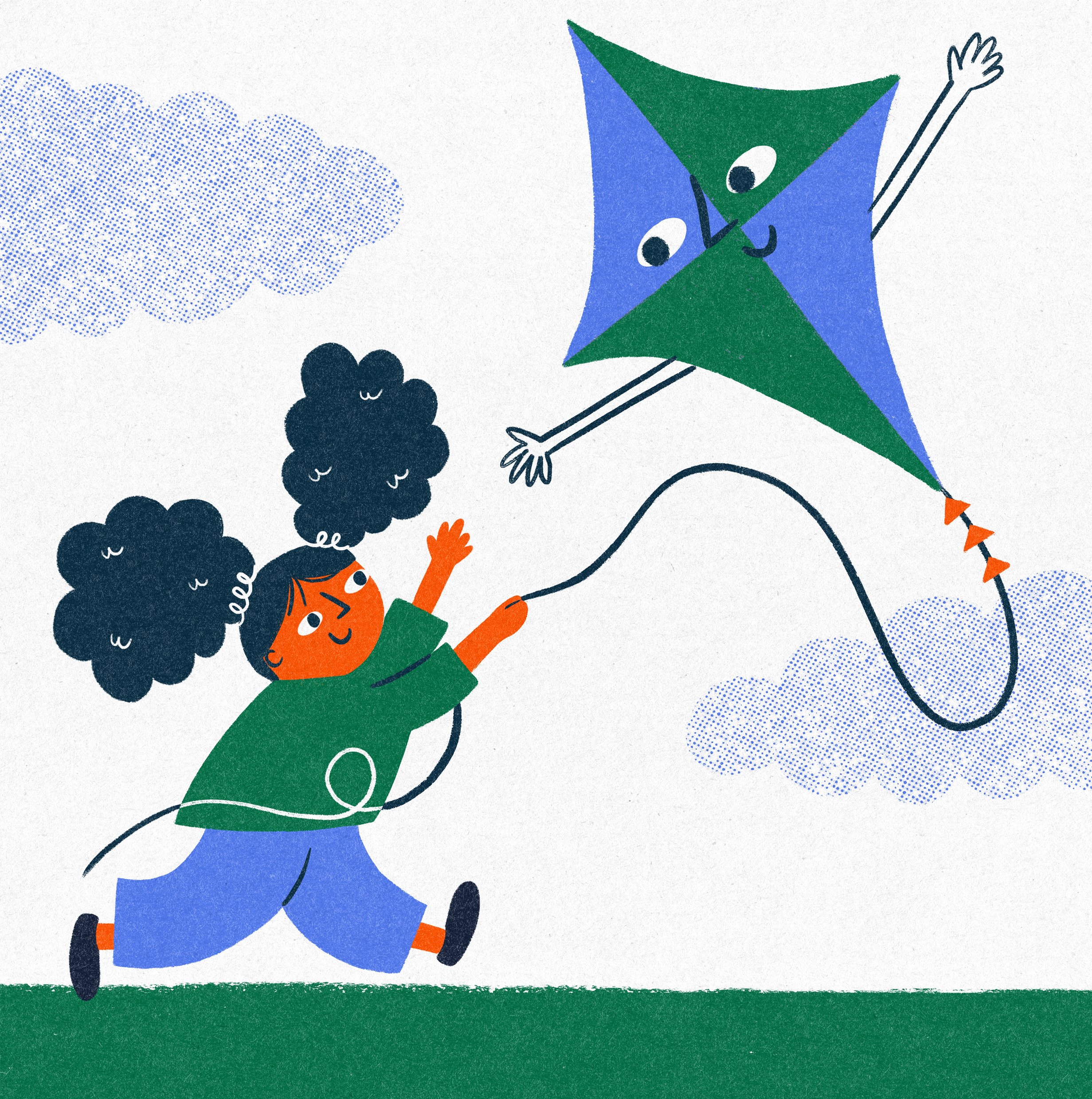 A little girl playing with a kite.