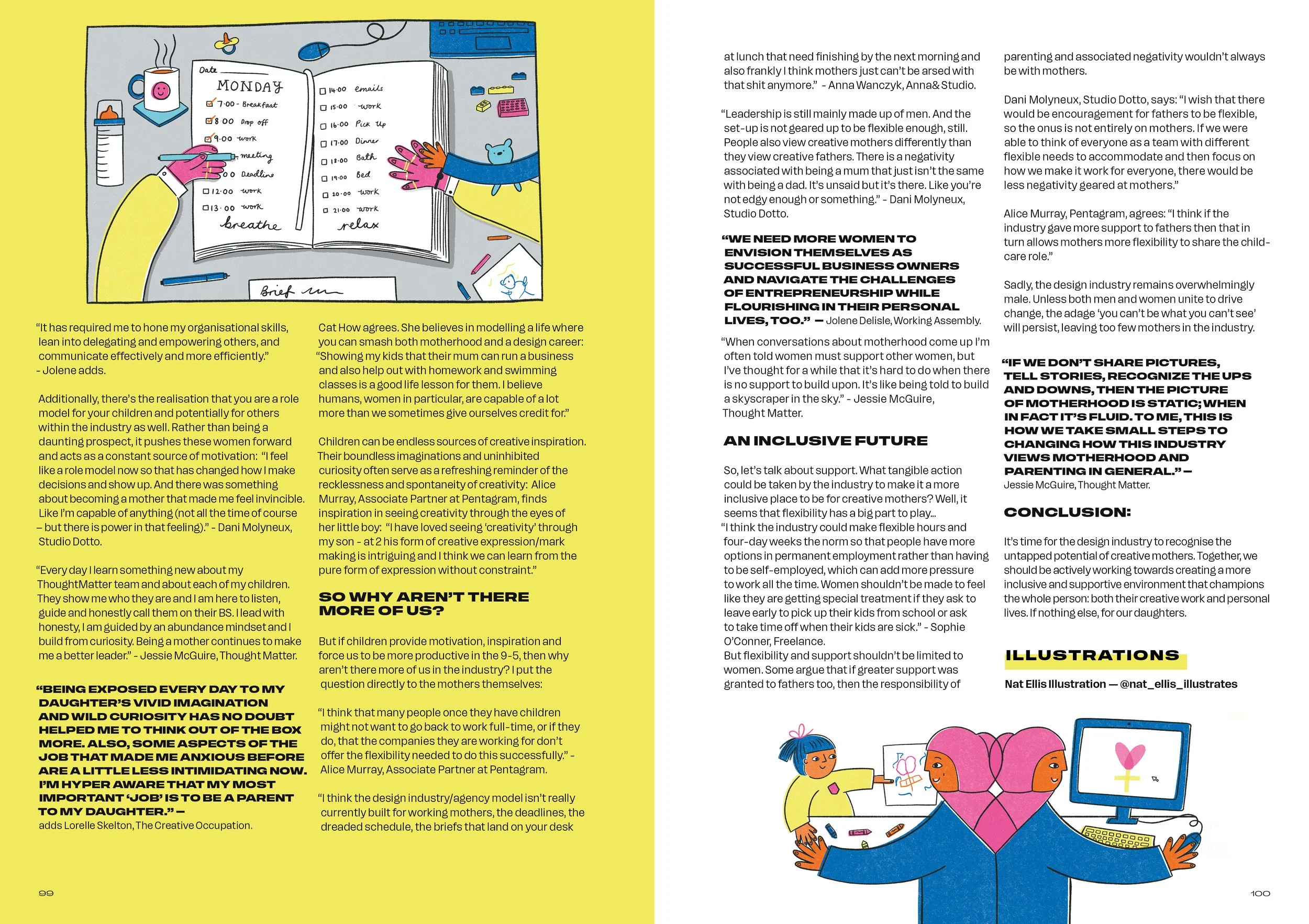 Double page spread from Designfully 'Motherhood' article.