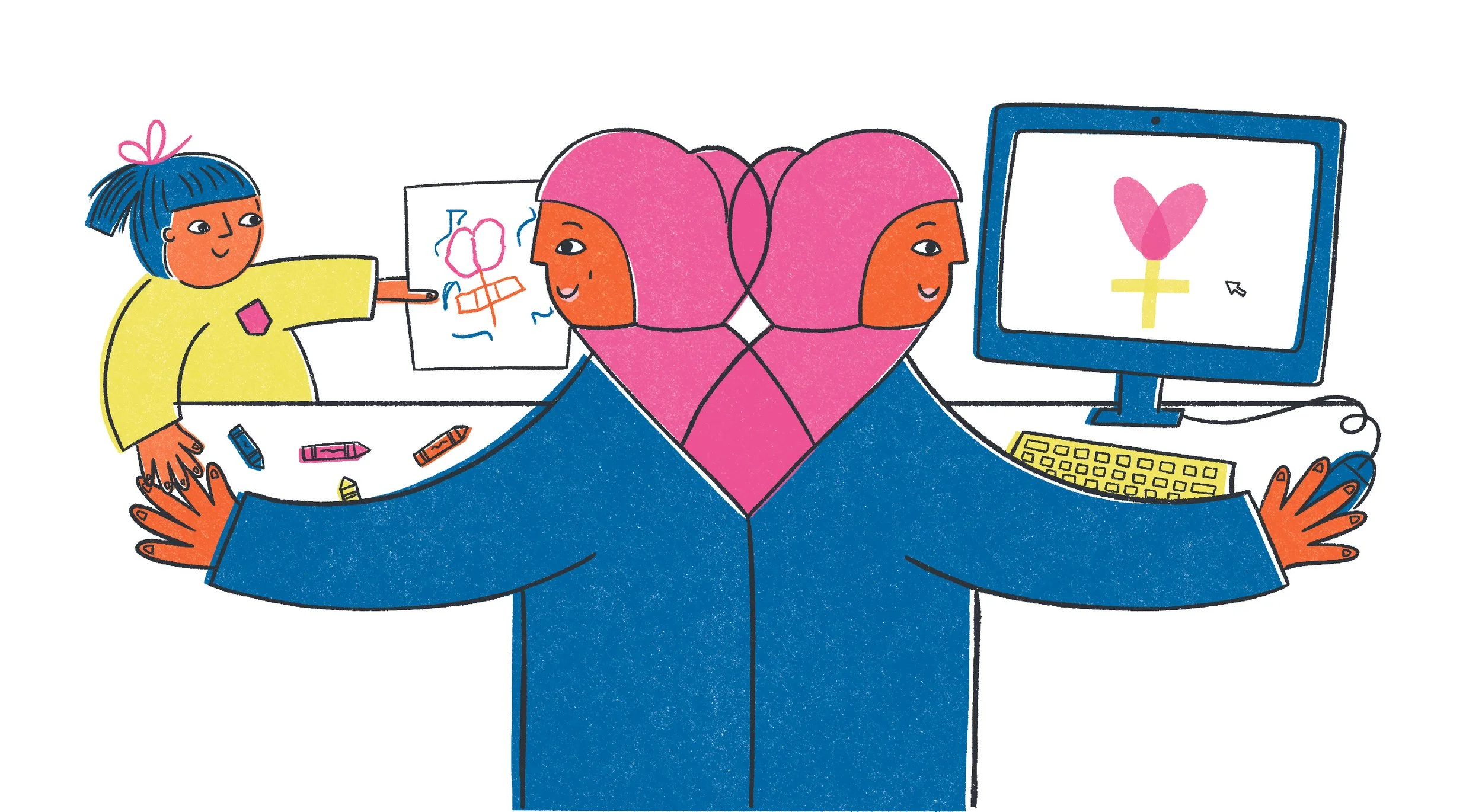 A child showing it's mother an illustration that inspires her work.