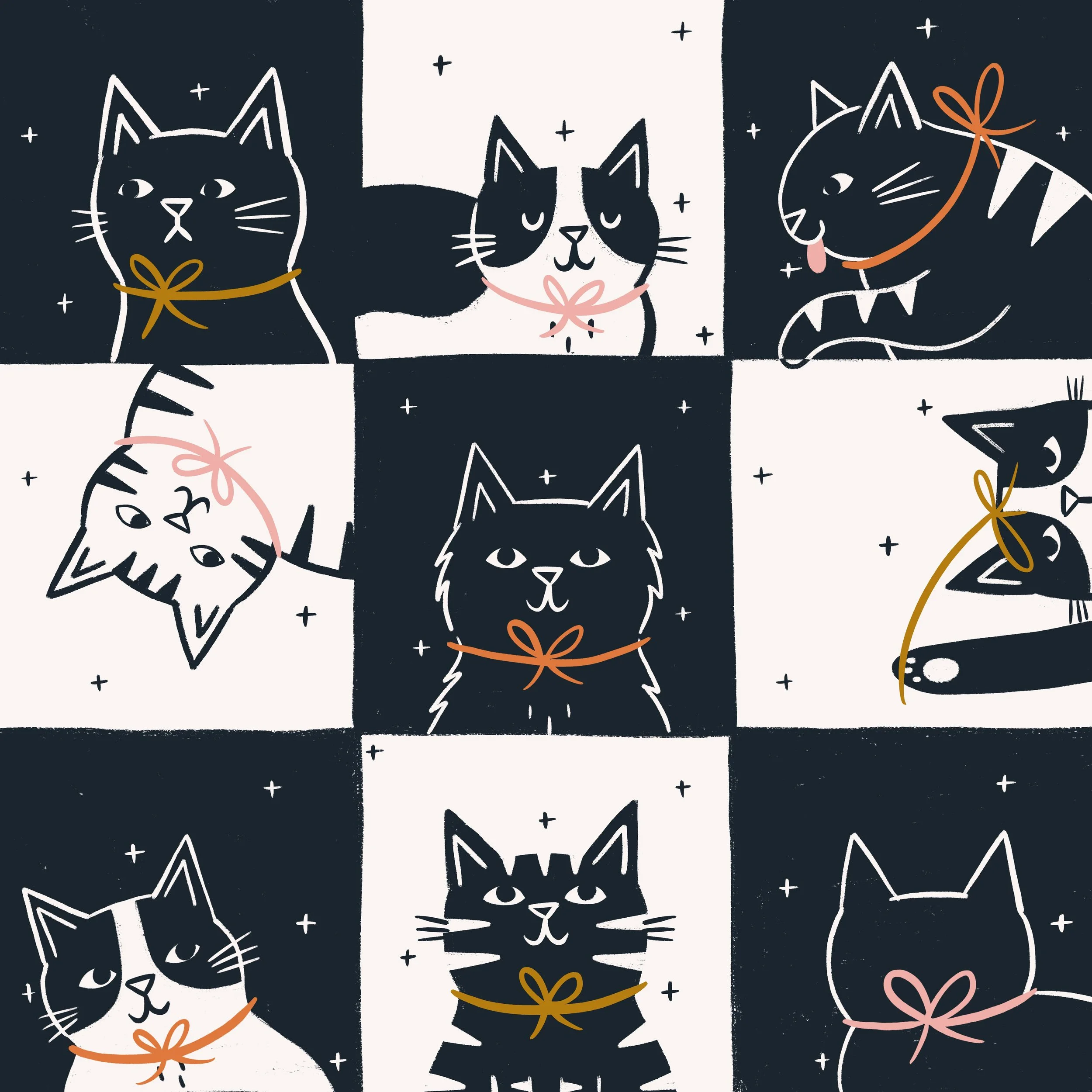 A grid with different cats in each box