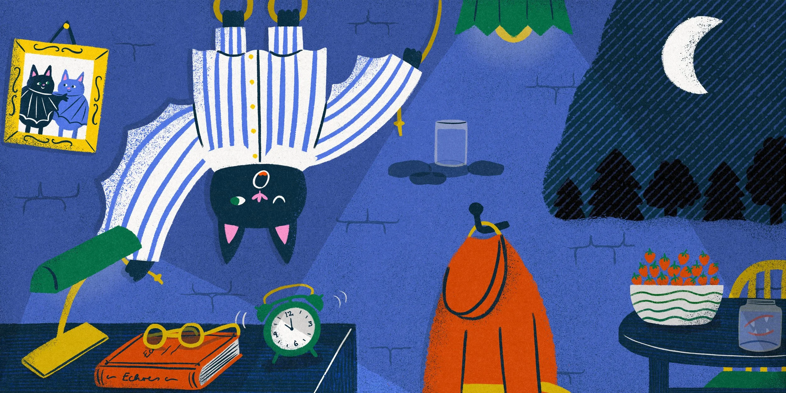 A little bat waking up and turning the lights on in its home cave.