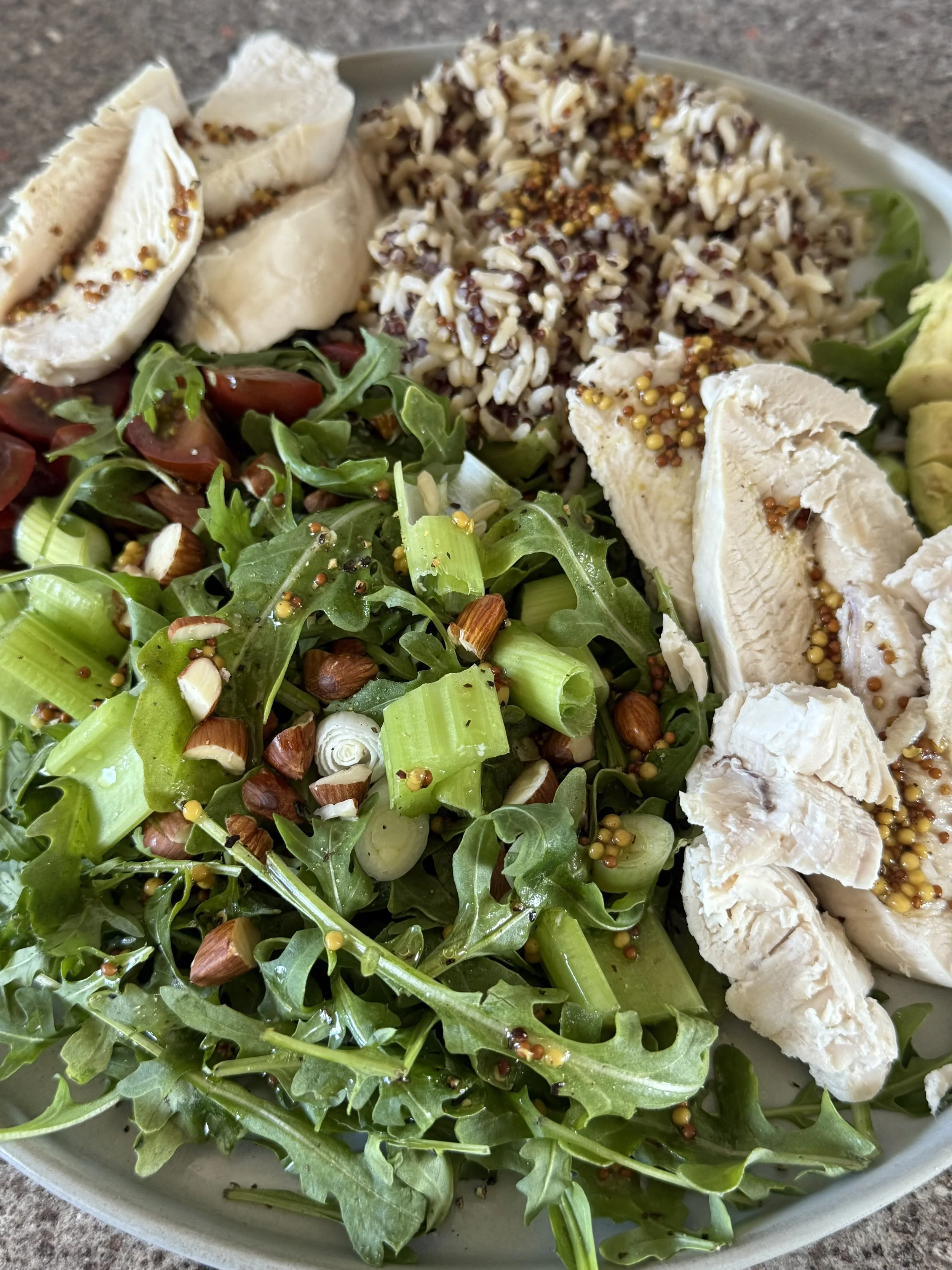 Easy poached chicken salad with all the goods!