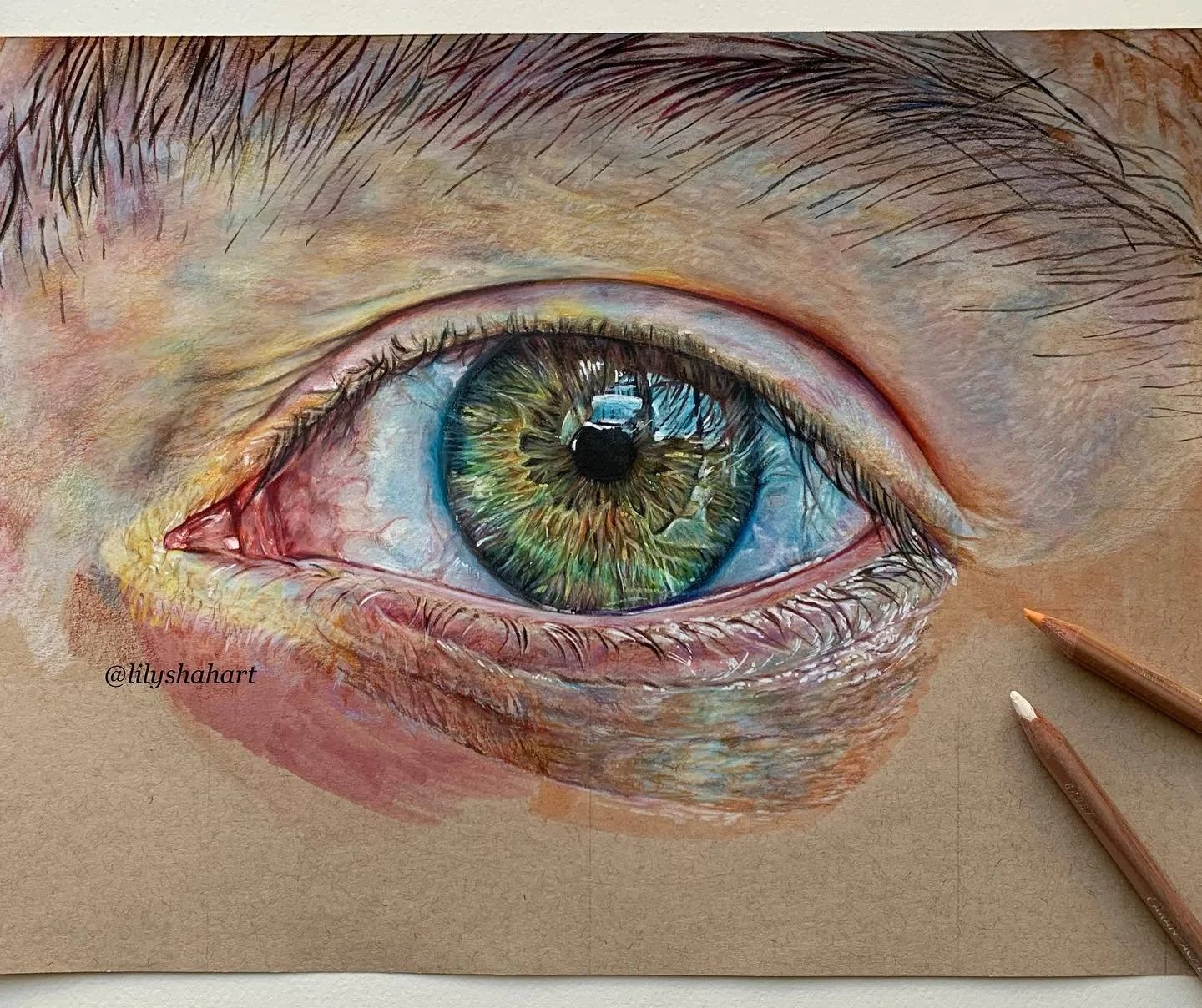 I haven&rsquo;t posted in ages , so here&rsquo;s the eye drawing so far !! 
The eyebrows and skin need quite a bit of work but I managed to fix the eyelid which was a bit small. 
Roughly over 20 hrs of work