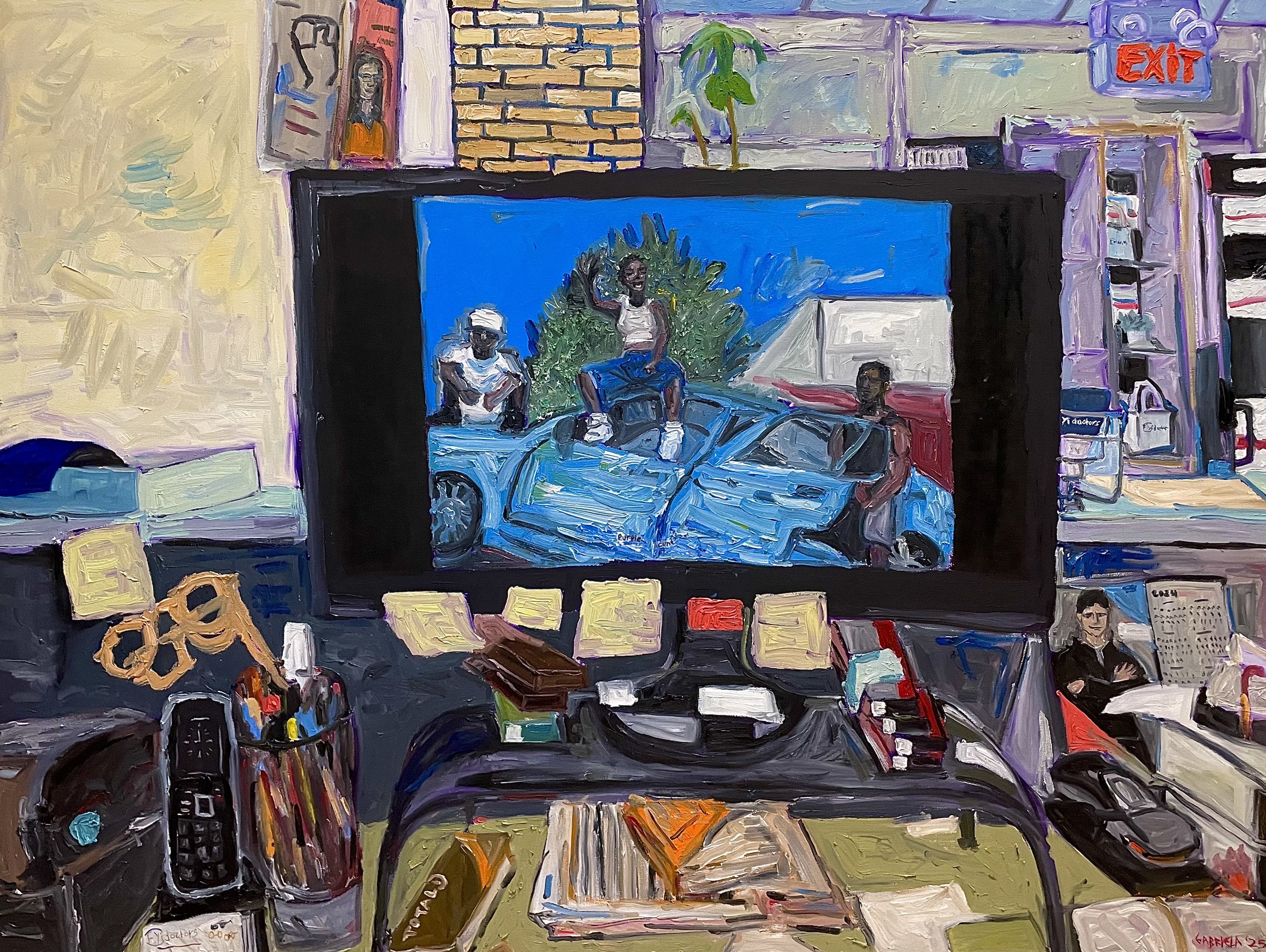listening to doechii at the eye doctor's and then getting fired (2025)
oil on canvas
36" x 48"
$10000